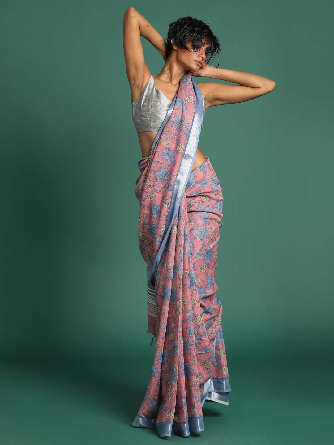 Indethnic Coral Liva Printed Saree - View 2