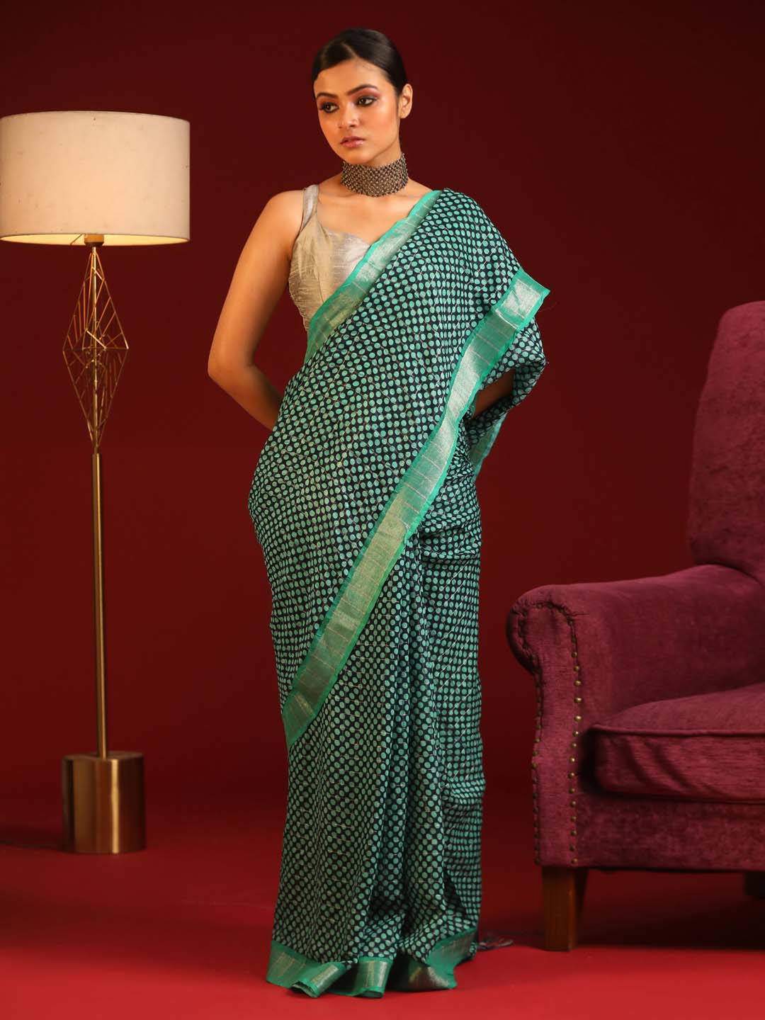 Indethnic Green Liva Printed Saree - View 2