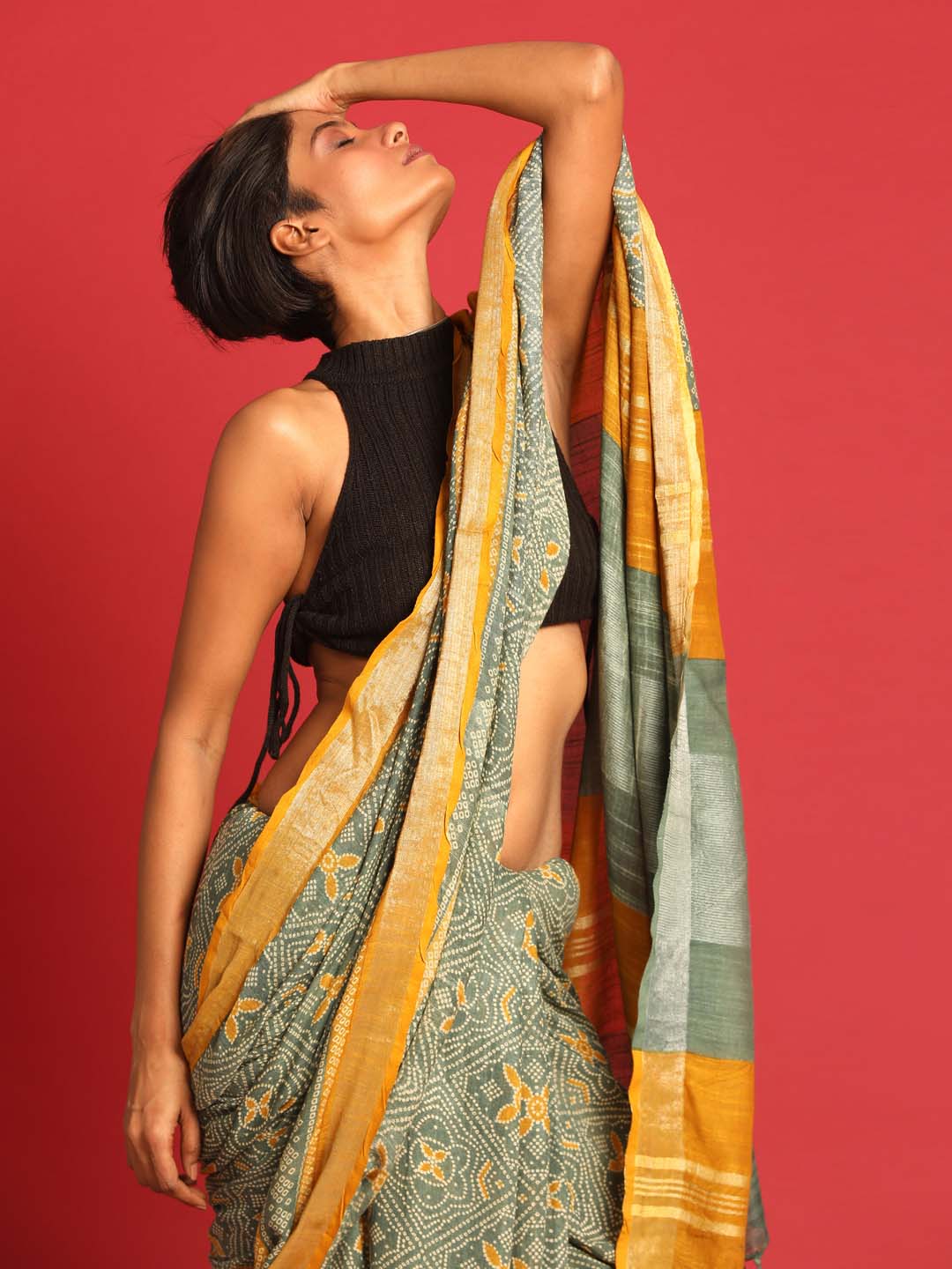 Indethnic Green Liva Printed Saree - View 1