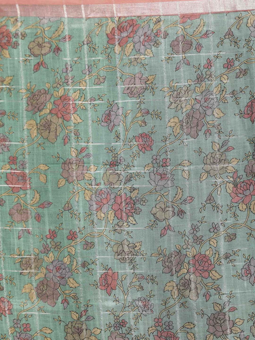 Indethnic Green Liva Printed Saree - Saree Detail View