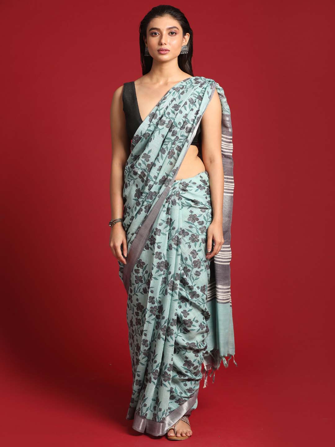 Indethnic Green Liva Printed Saree - View 2