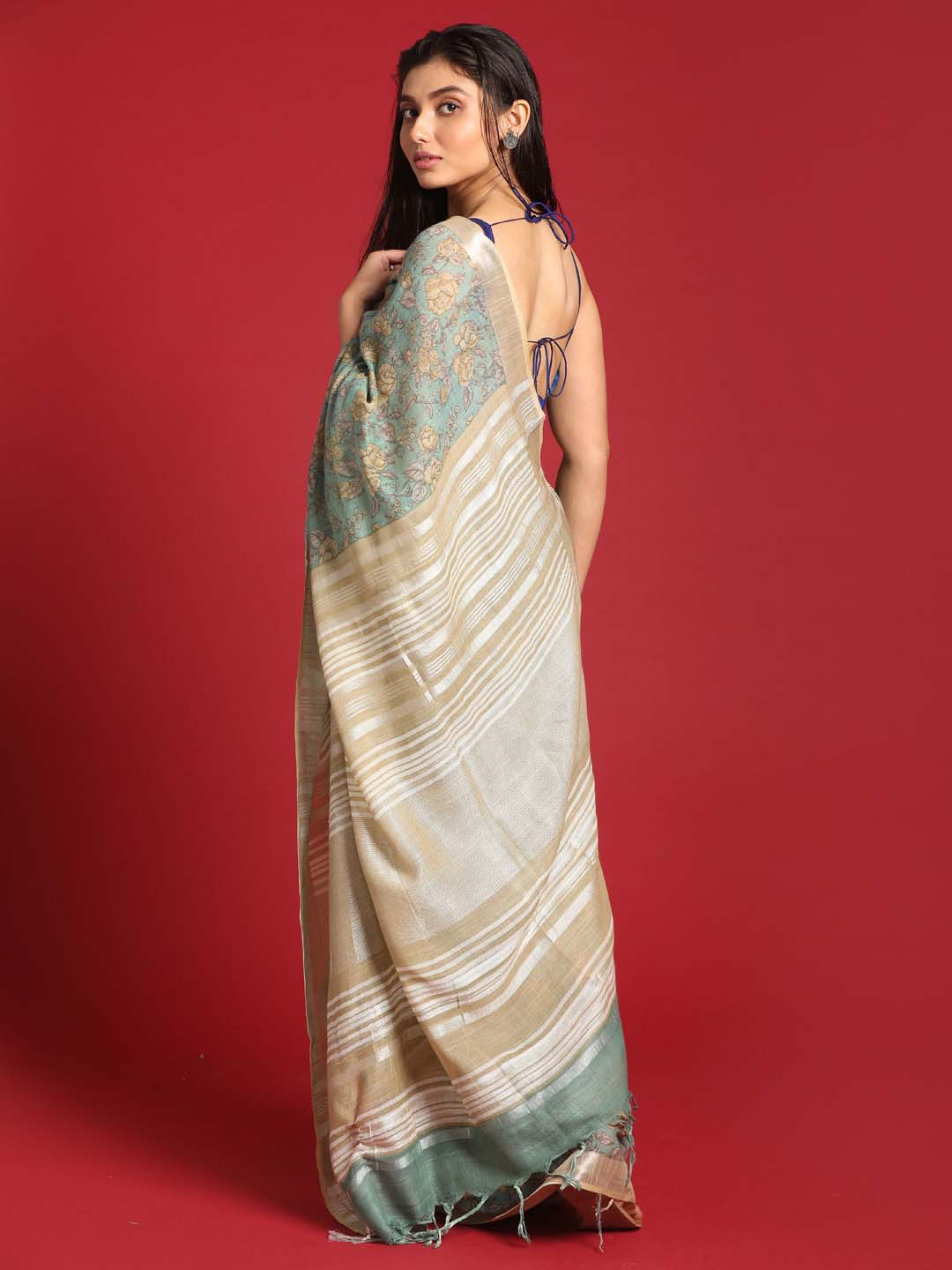 Indethnic Green Liva Printed Saree - View 3