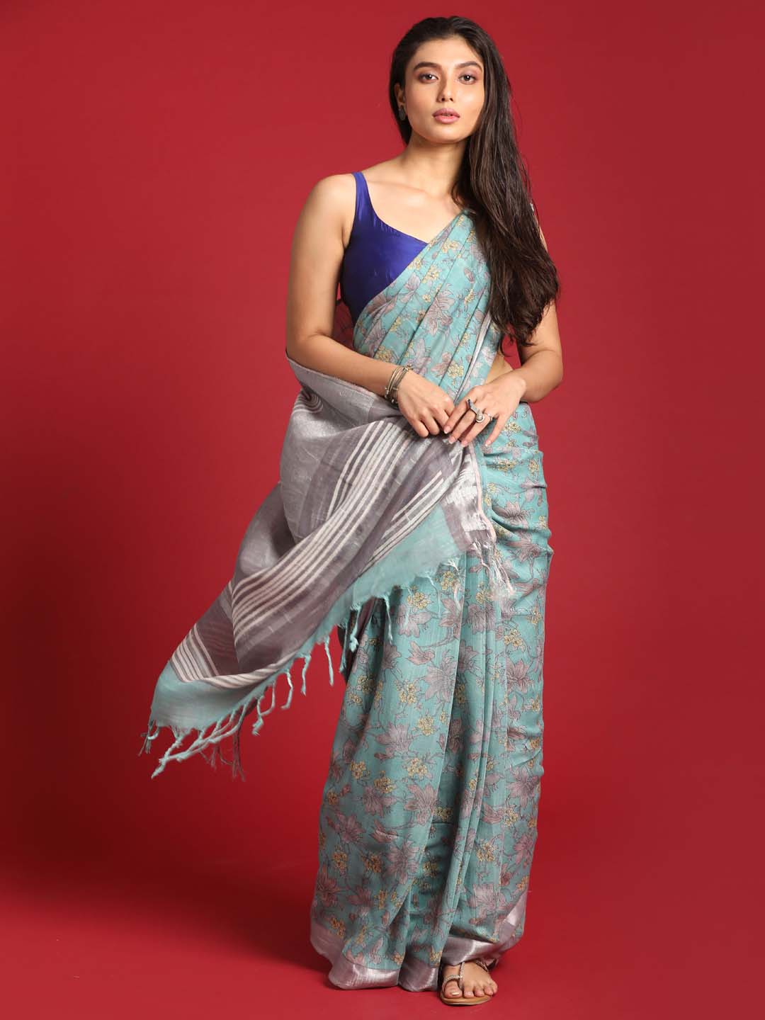 Indethnic Green Liva Printed Saree - View 2