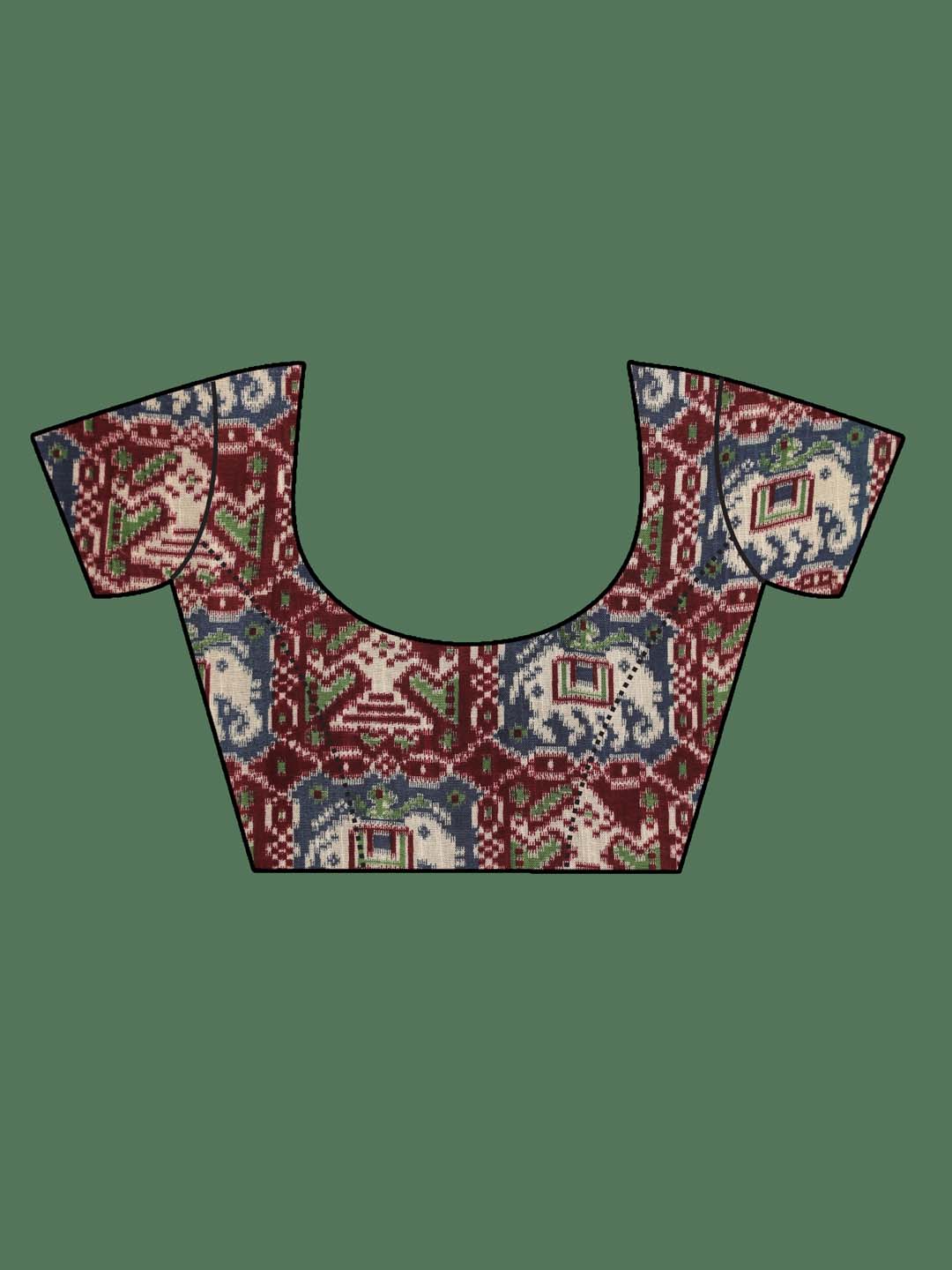 Indethnic Maroon Liva Printed Saree - Blouse Piece View