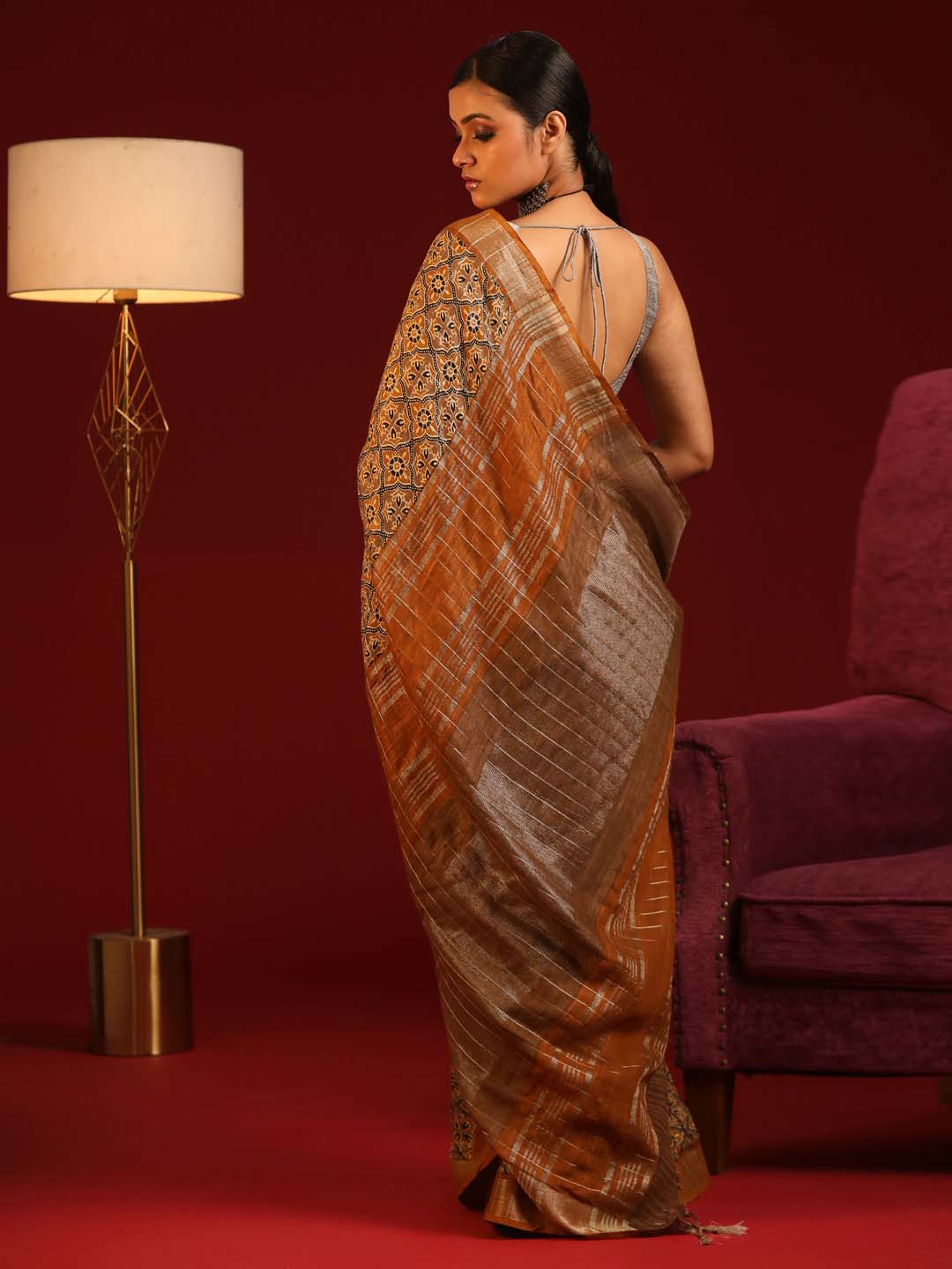 Indethnic Mustard Liva Printed Saree - View 3