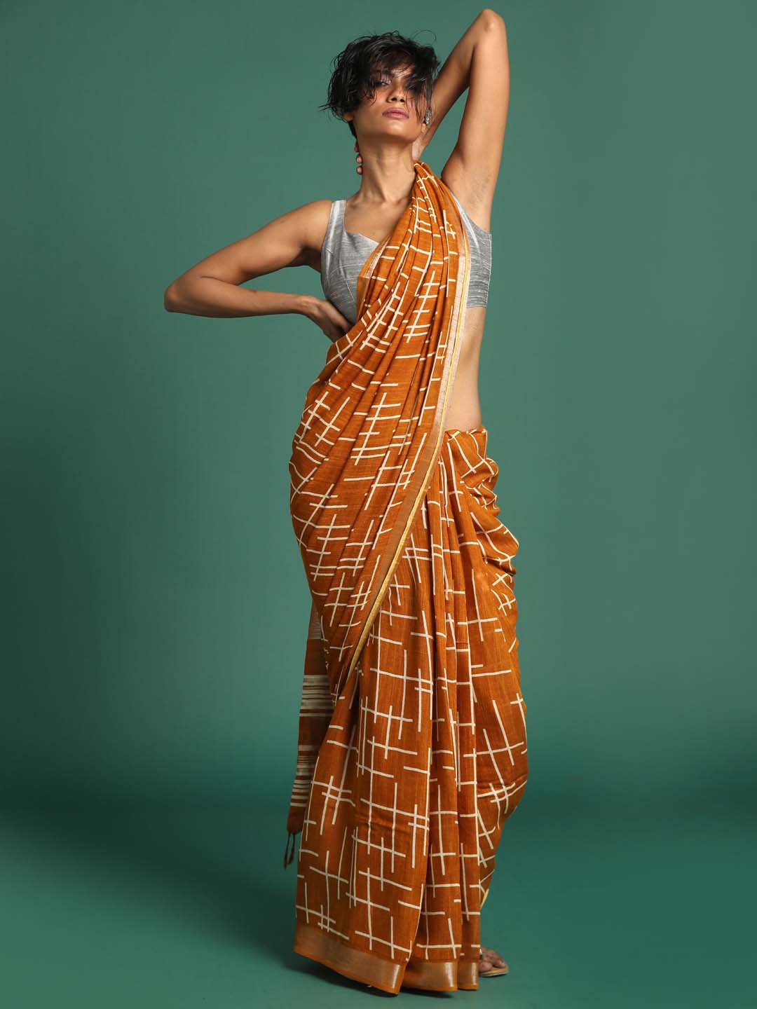 Indethnic Mustard Liva Printed Saree - View 2