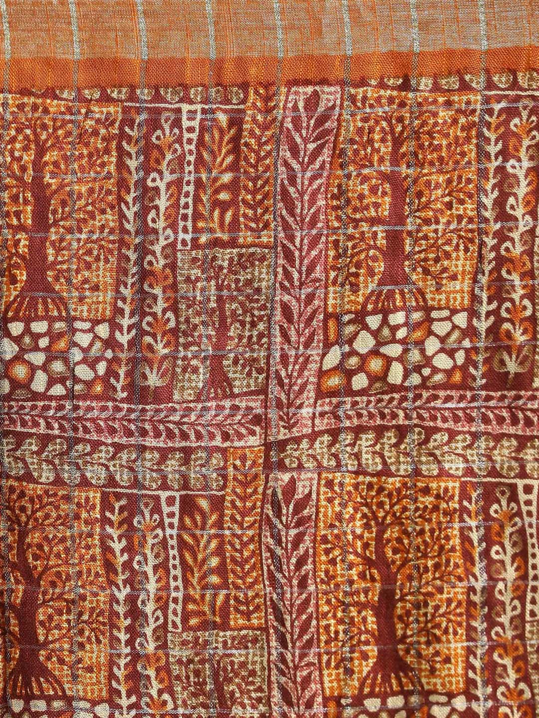 Indethnic Rust Liva Printed Saree - Saree Detail View