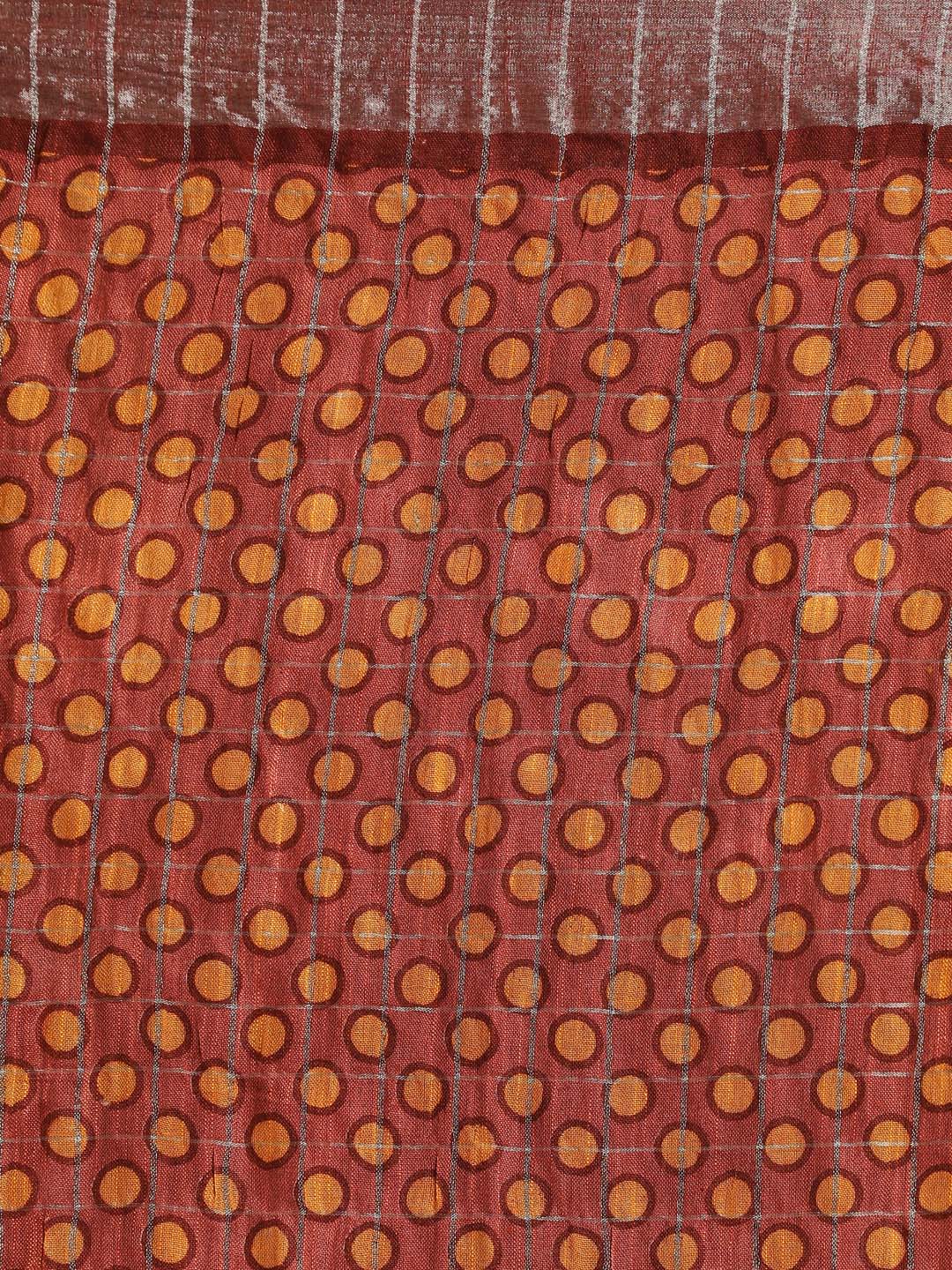 Indethnic Rust Liva Printed Saree - Saree Detail View