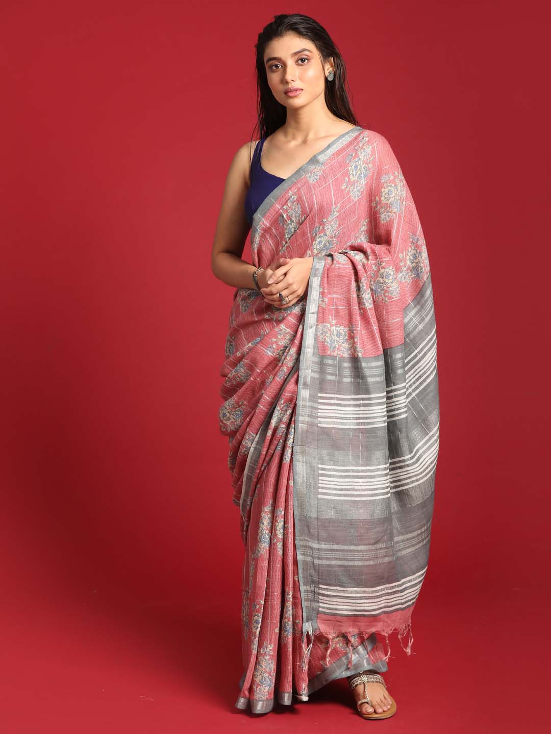 Indethnic Pink Liva Printed Saree - View 2