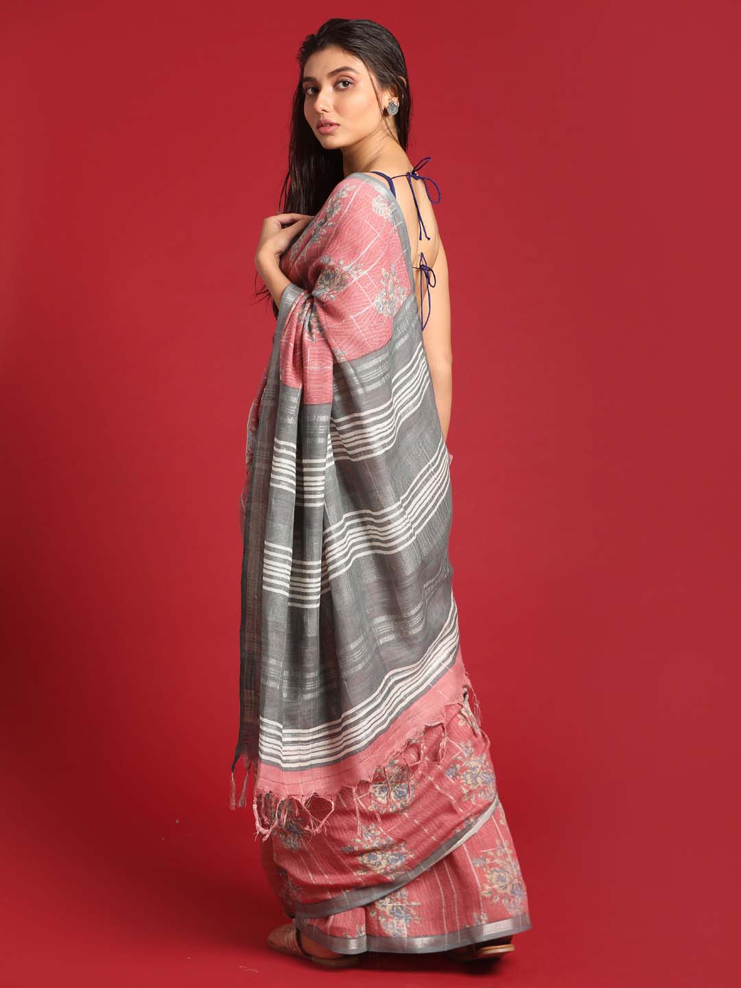 Indethnic Pink Liva Printed Saree - View 3