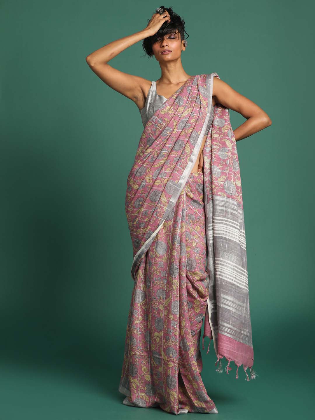 Indethnic Pink Liva Printed Saree - View 2