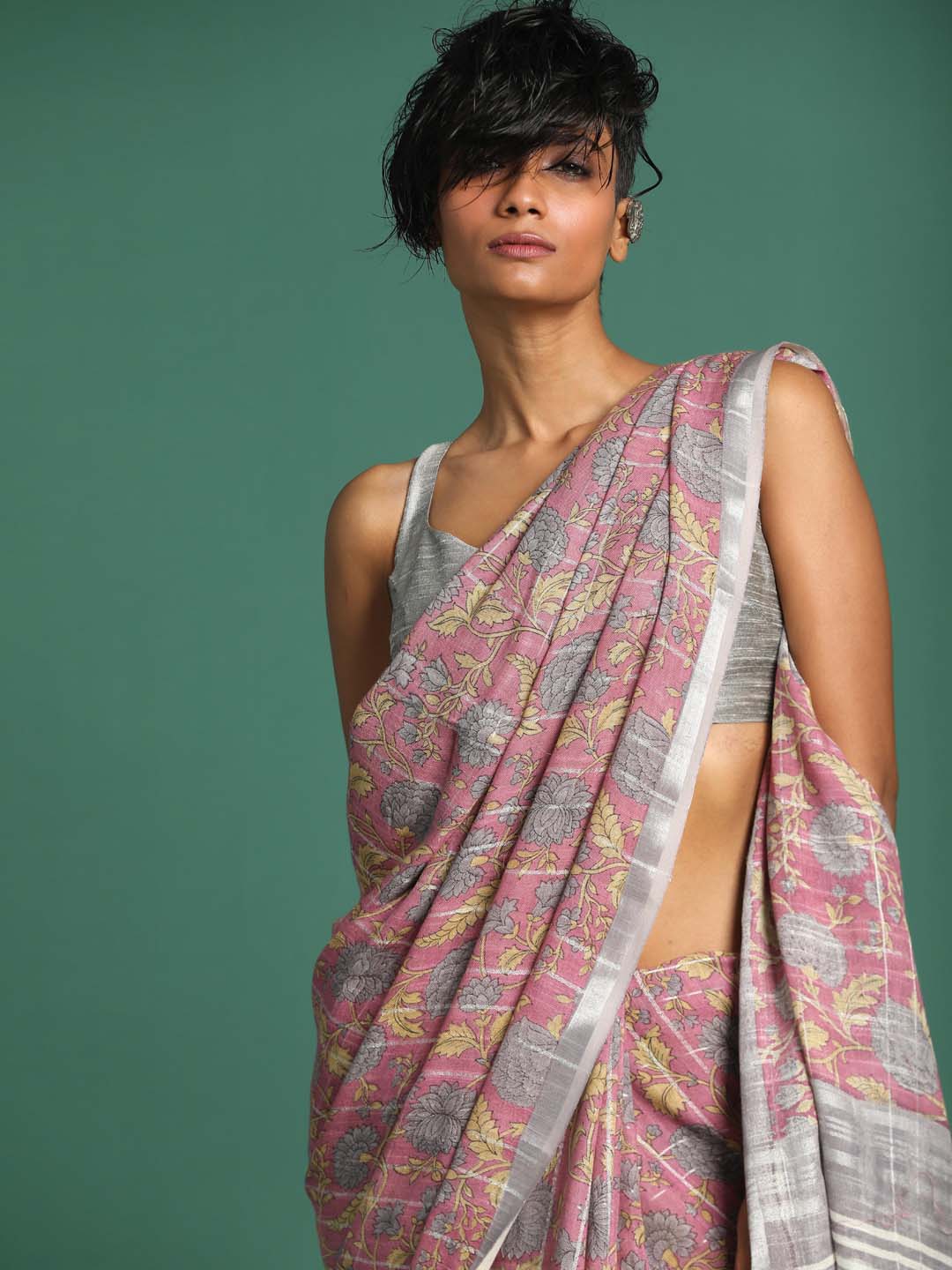 Indethnic Pink Liva Printed Saree - View 1