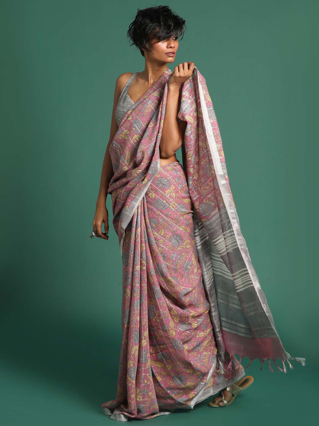 Indethnic Pink Liva Printed Saree - View 3