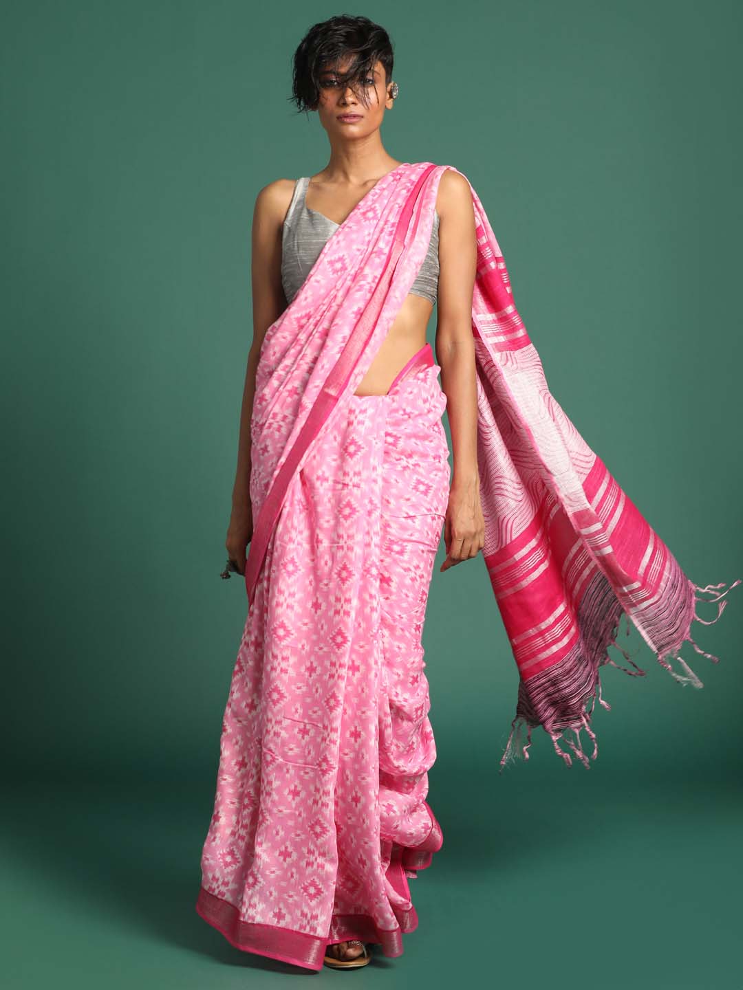 Indethnic Pink Liva Printed Saree - View 2