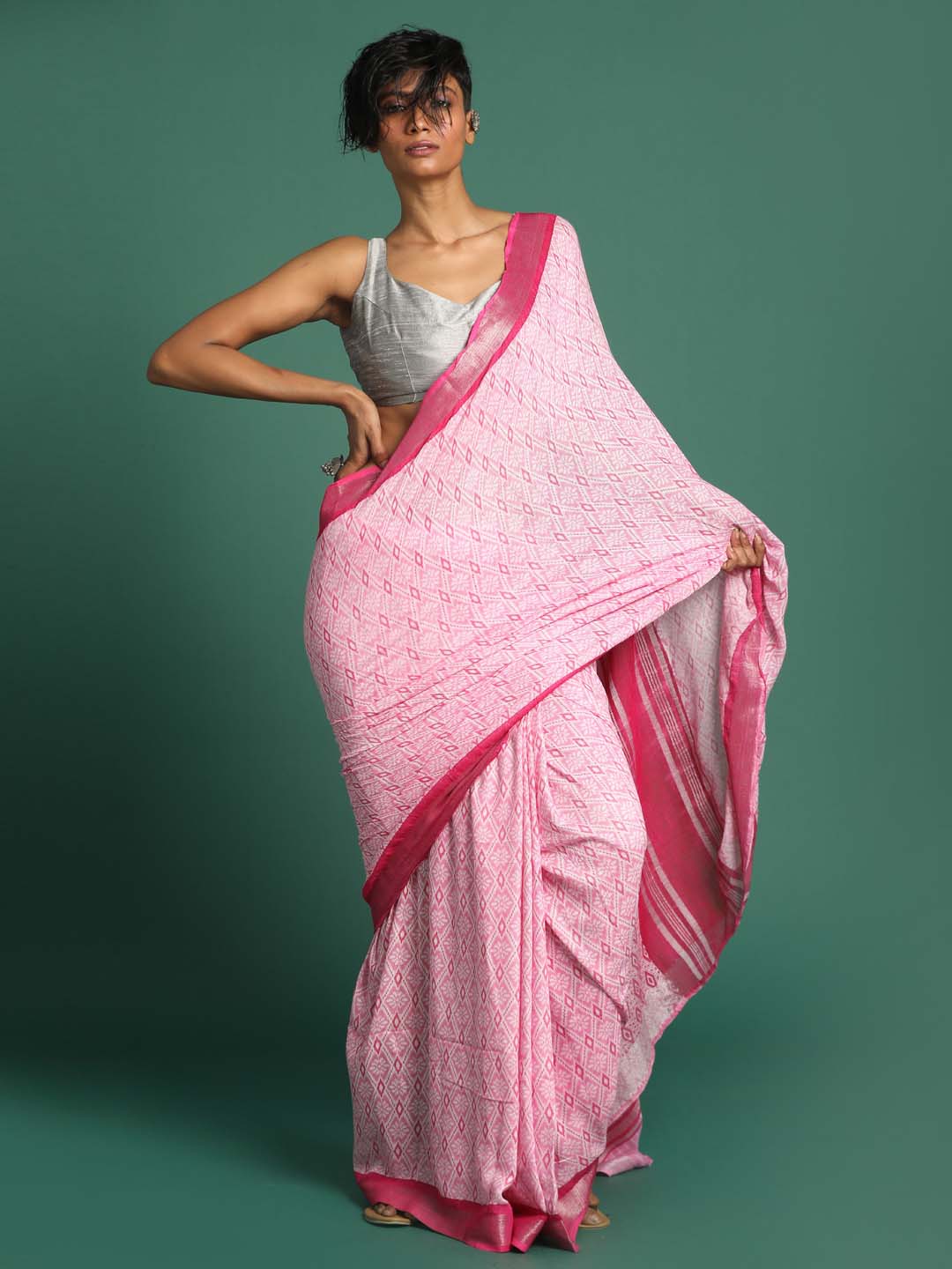 Indethnic Pink Liva Printed Saree - View 2