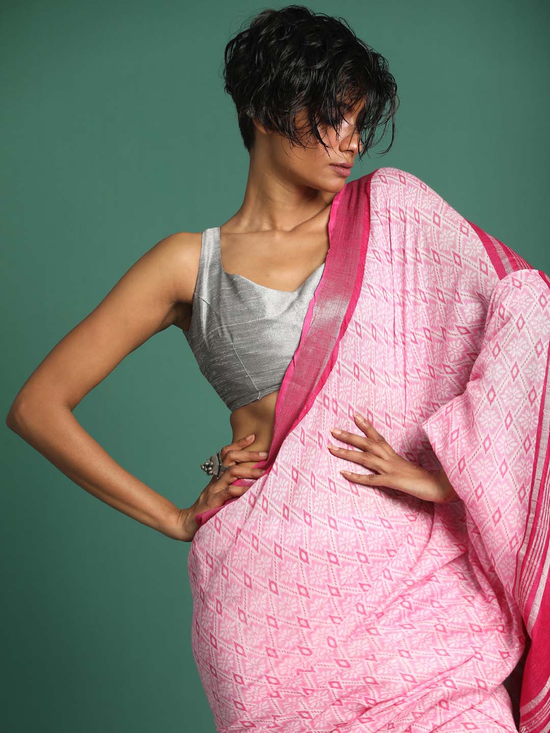 Indethnic Pink Liva Printed Saree - View 1