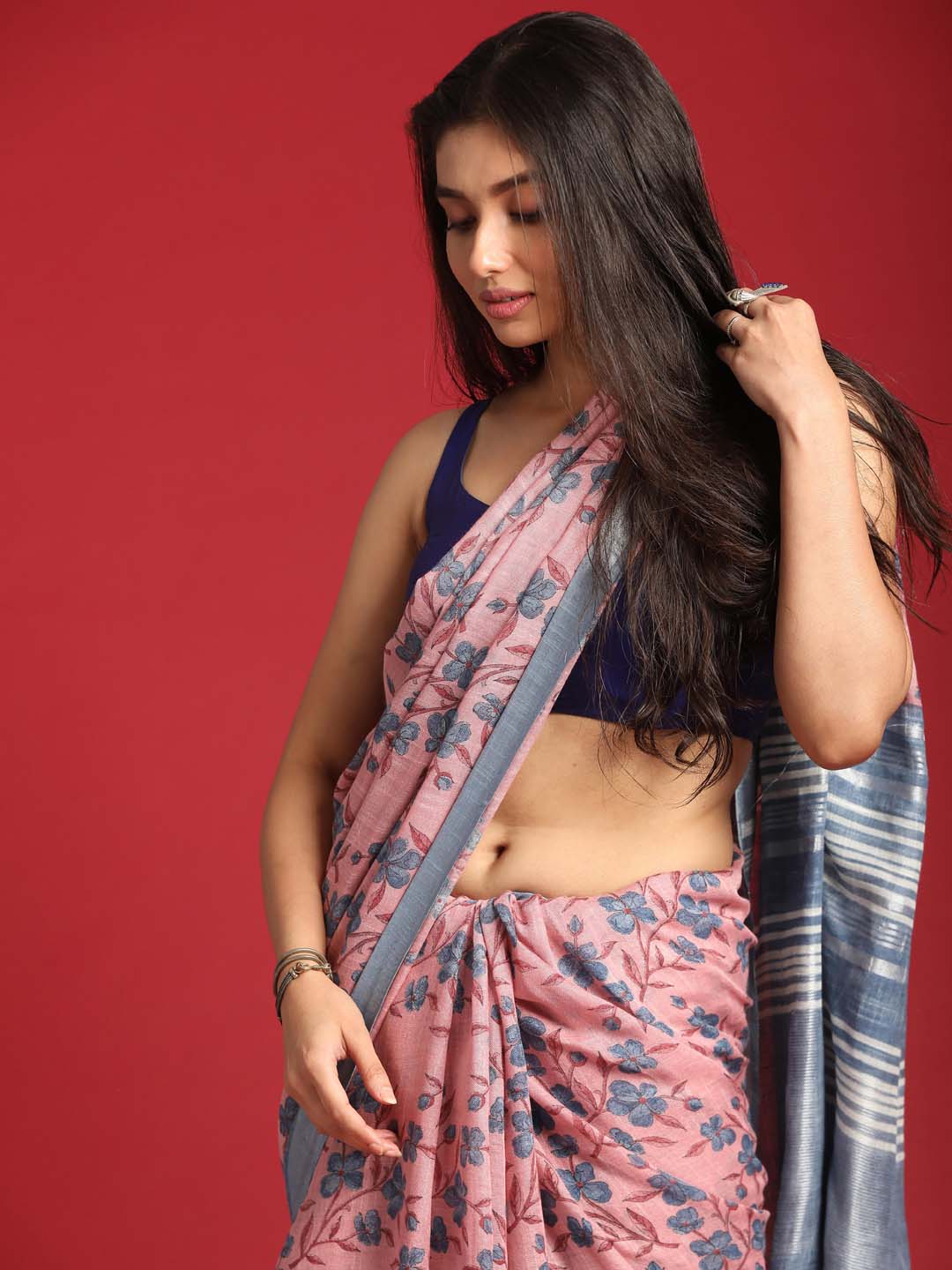 Indethnic Pink Liva Printed Saree - View 1