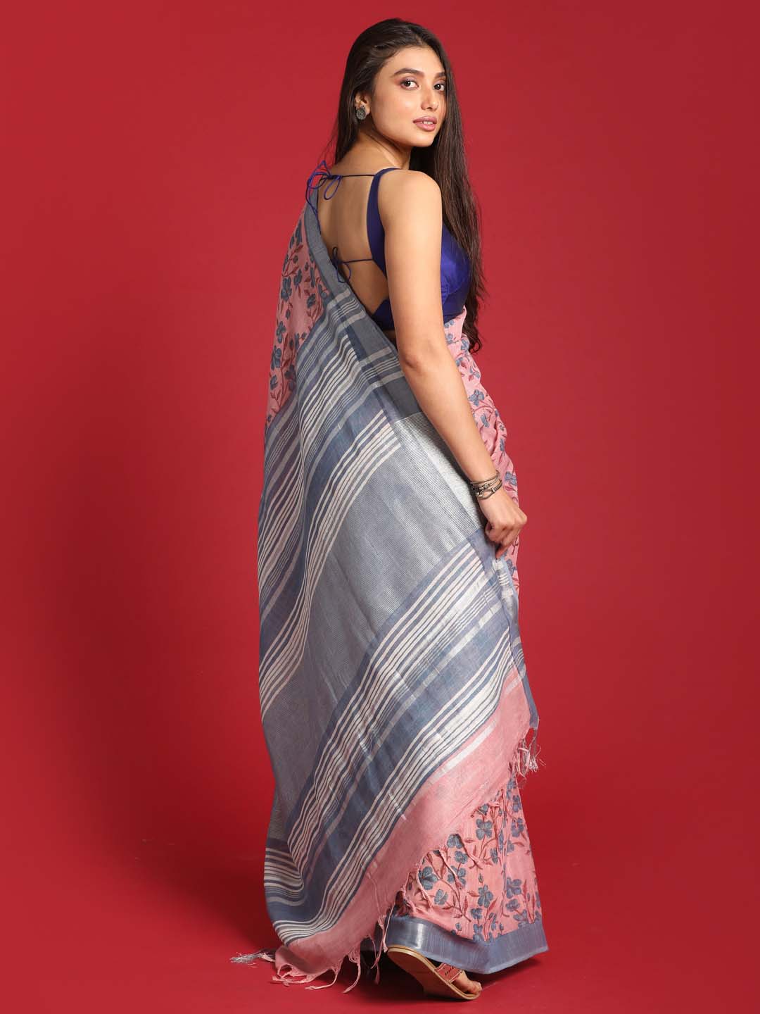 Indethnic Pink Liva Printed Saree - View 3