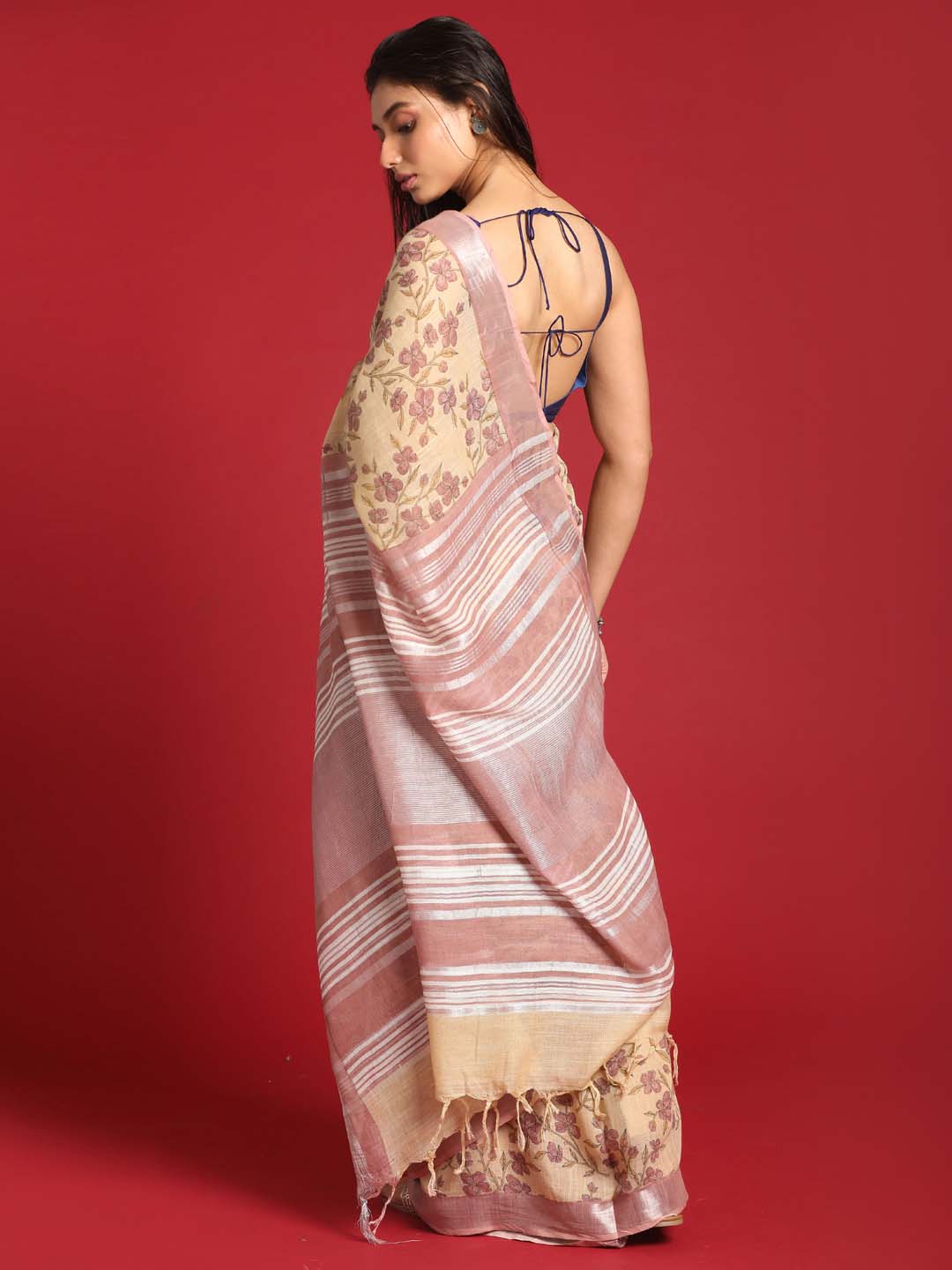 Indethnic Yellow Liva Printed Saree - View 3