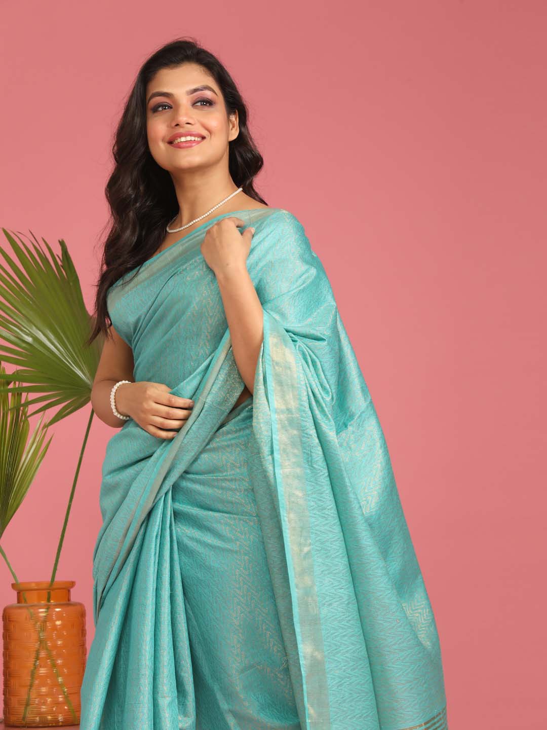 Indethnic Blue Liva Woven Design Saree - View 2