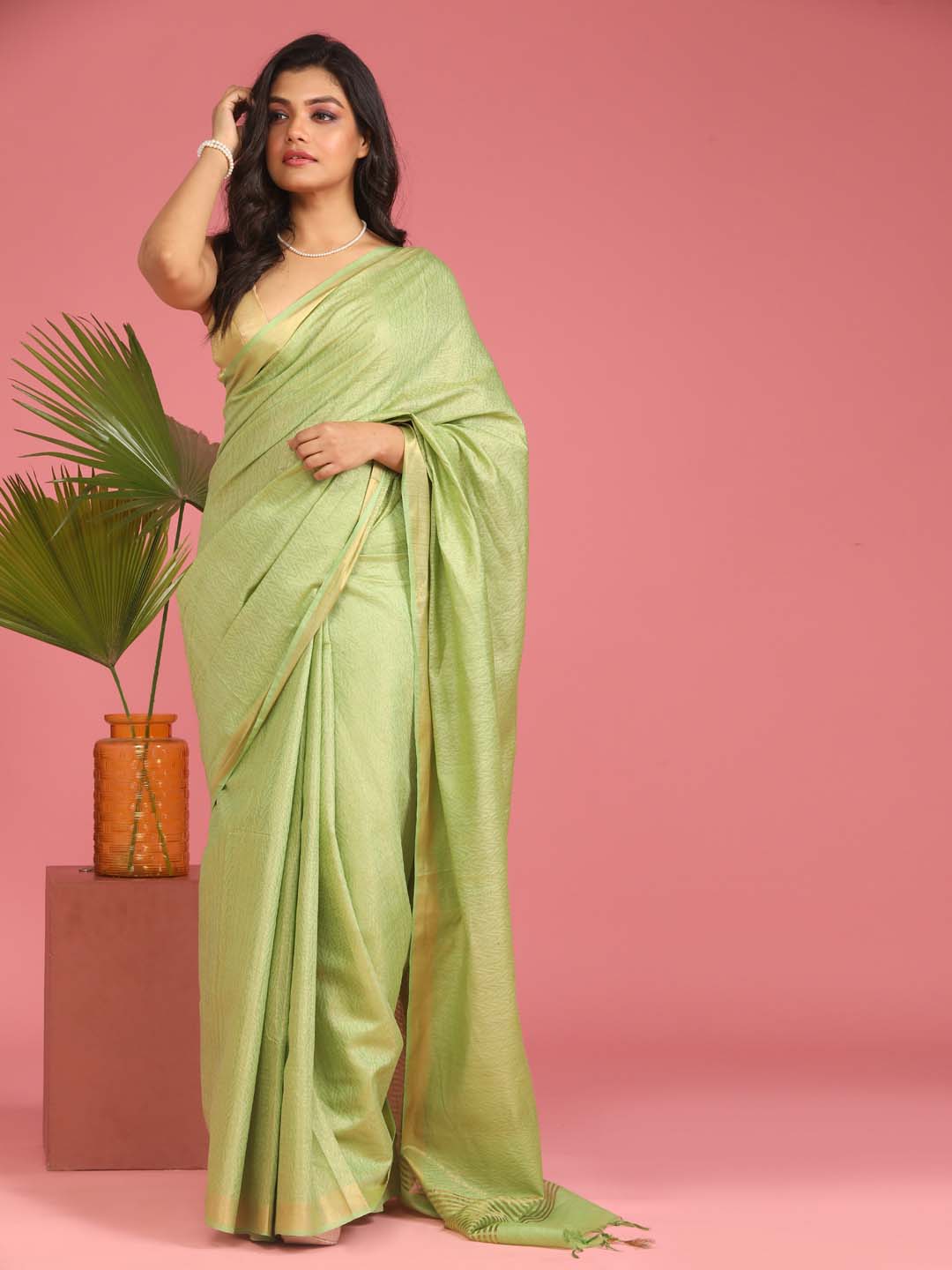 Indethnic Green Liva Woven Design Saree - View 2