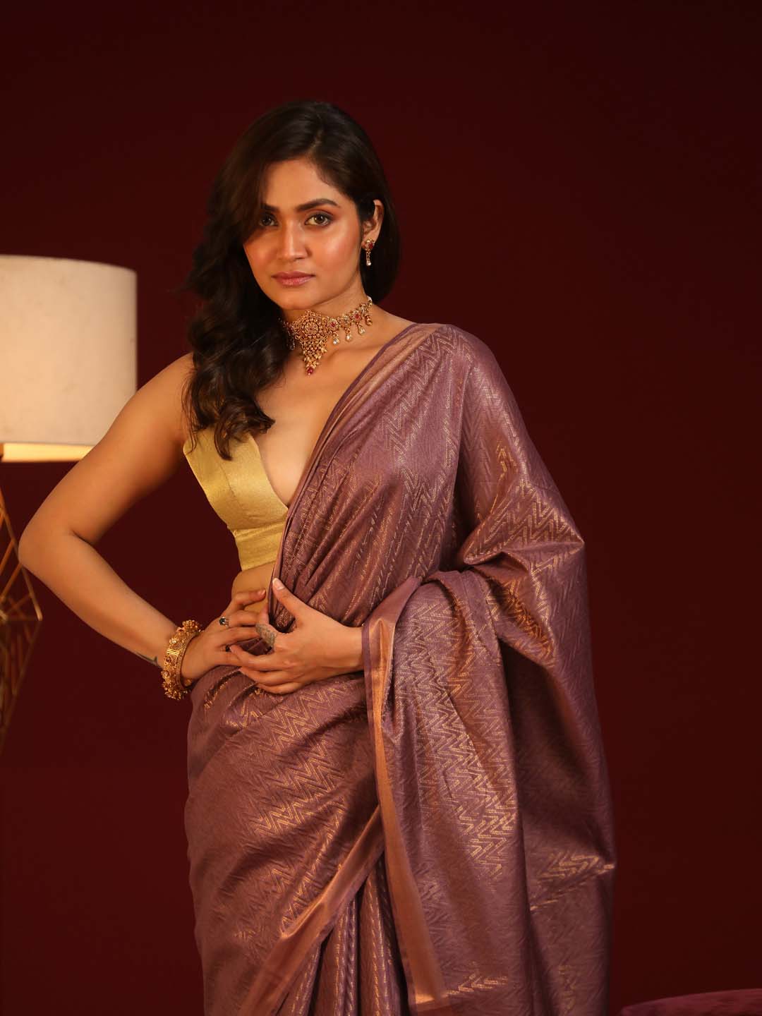 Indethnic Lavendar Liva Woven Design Saree - View 2