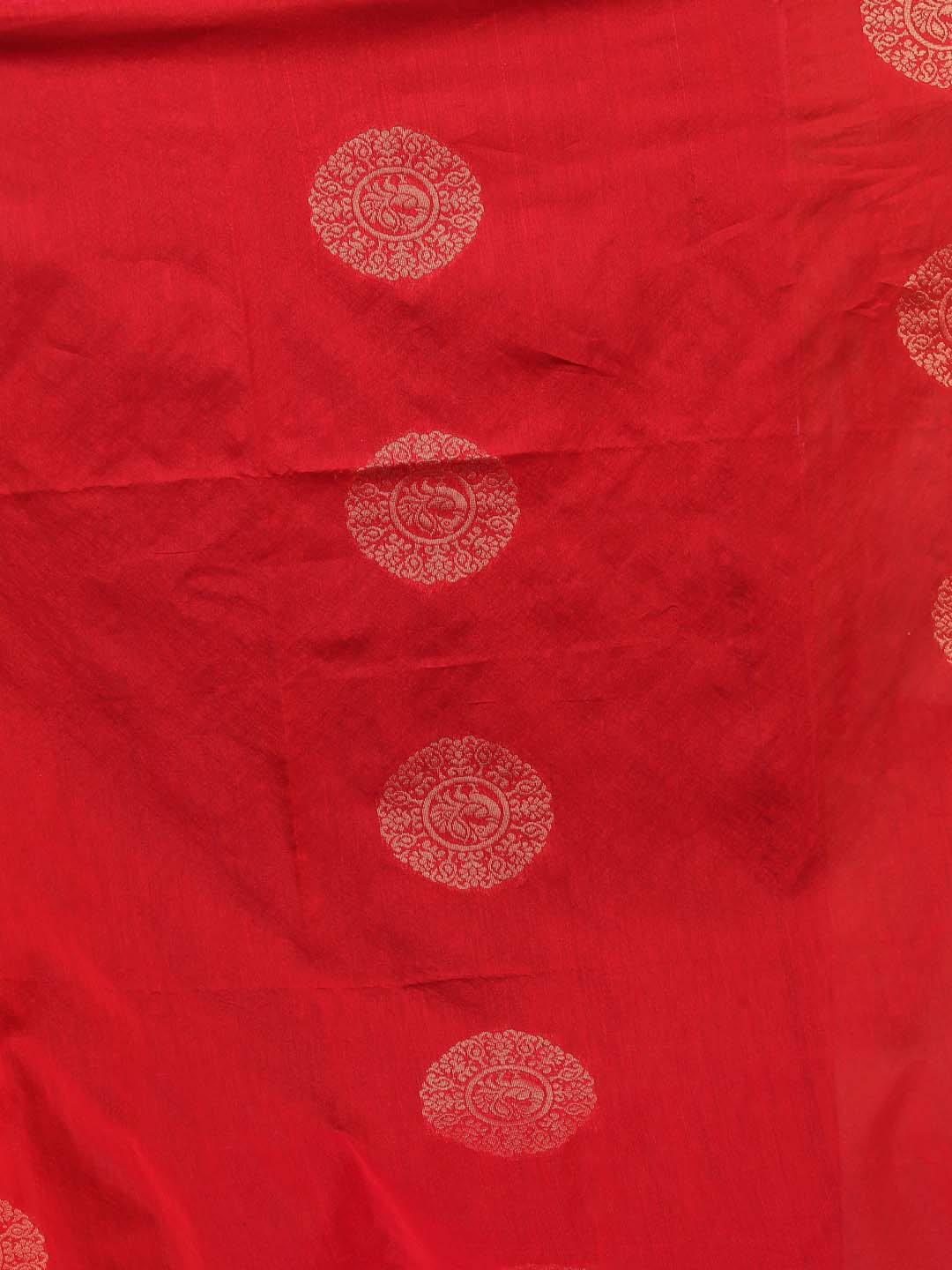 Indethnic Red Pochampally Kora Silk by Cotton Saree - Saree Detail View