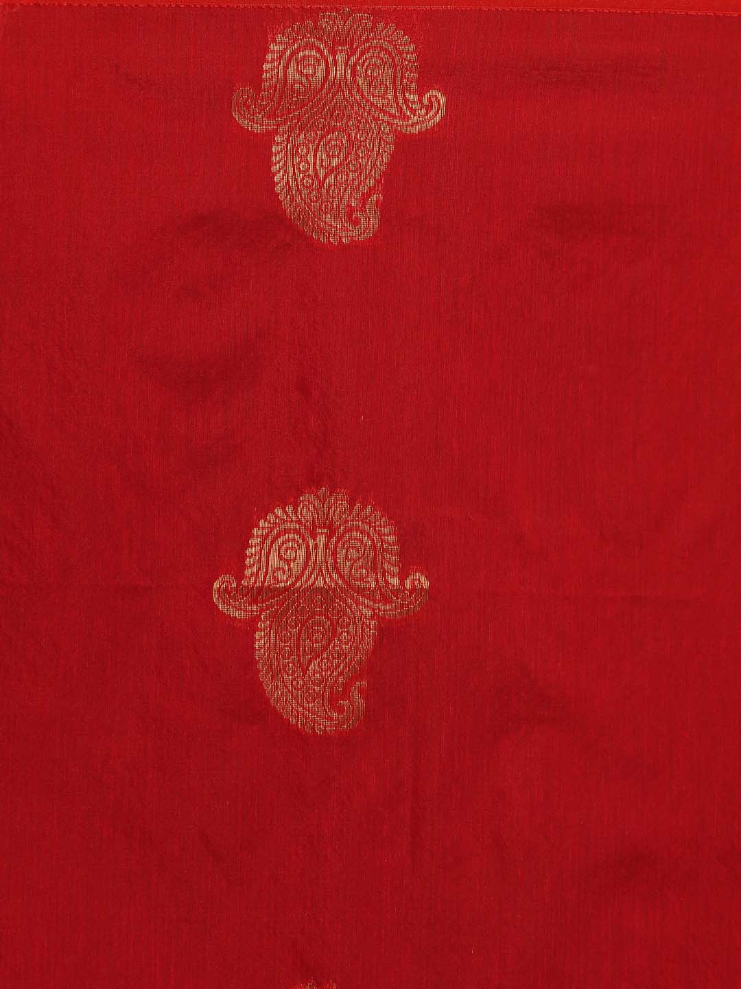 Indethnic Red Pochampally Kora Silk by Cotton Saree - Saree Detail View