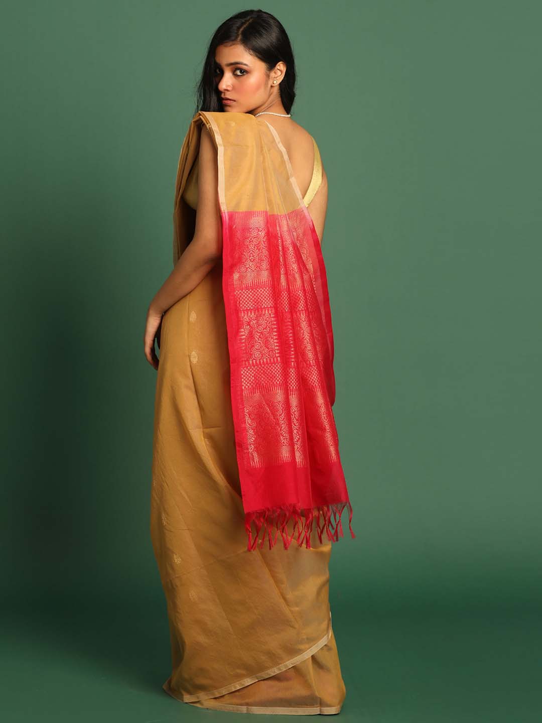 Indethnic Beige Pochampally Kora Silk by Cotton Saree - View 3