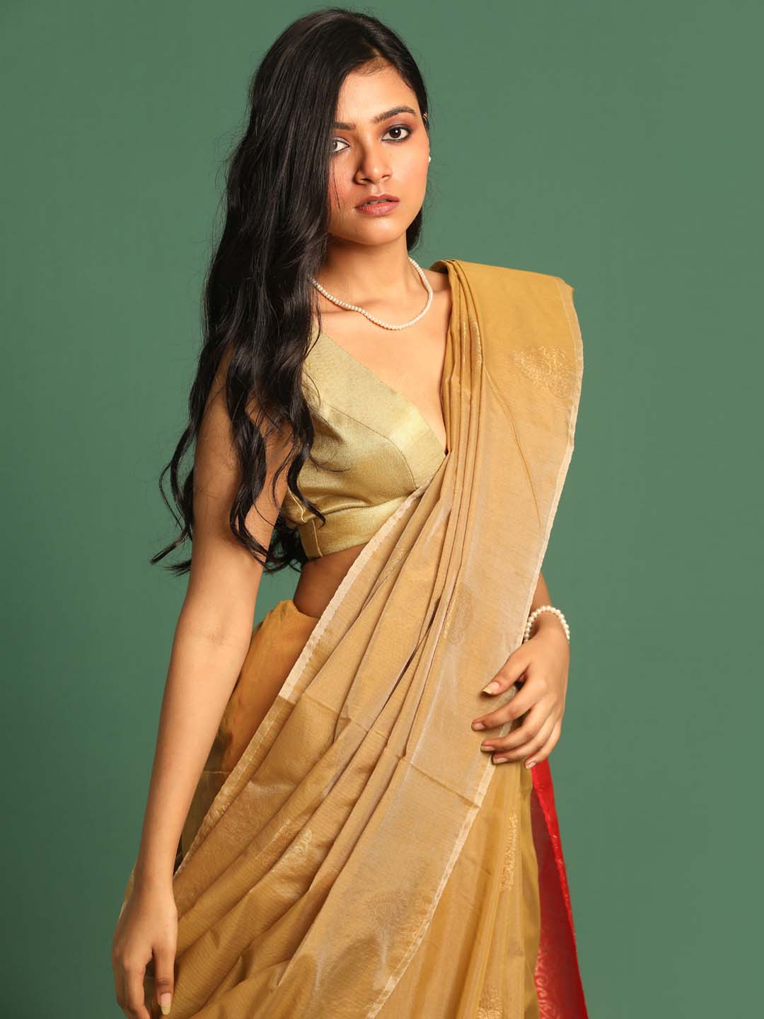 Indethnic Beige Pochampally Kora Silk by Cotton Saree - View 2