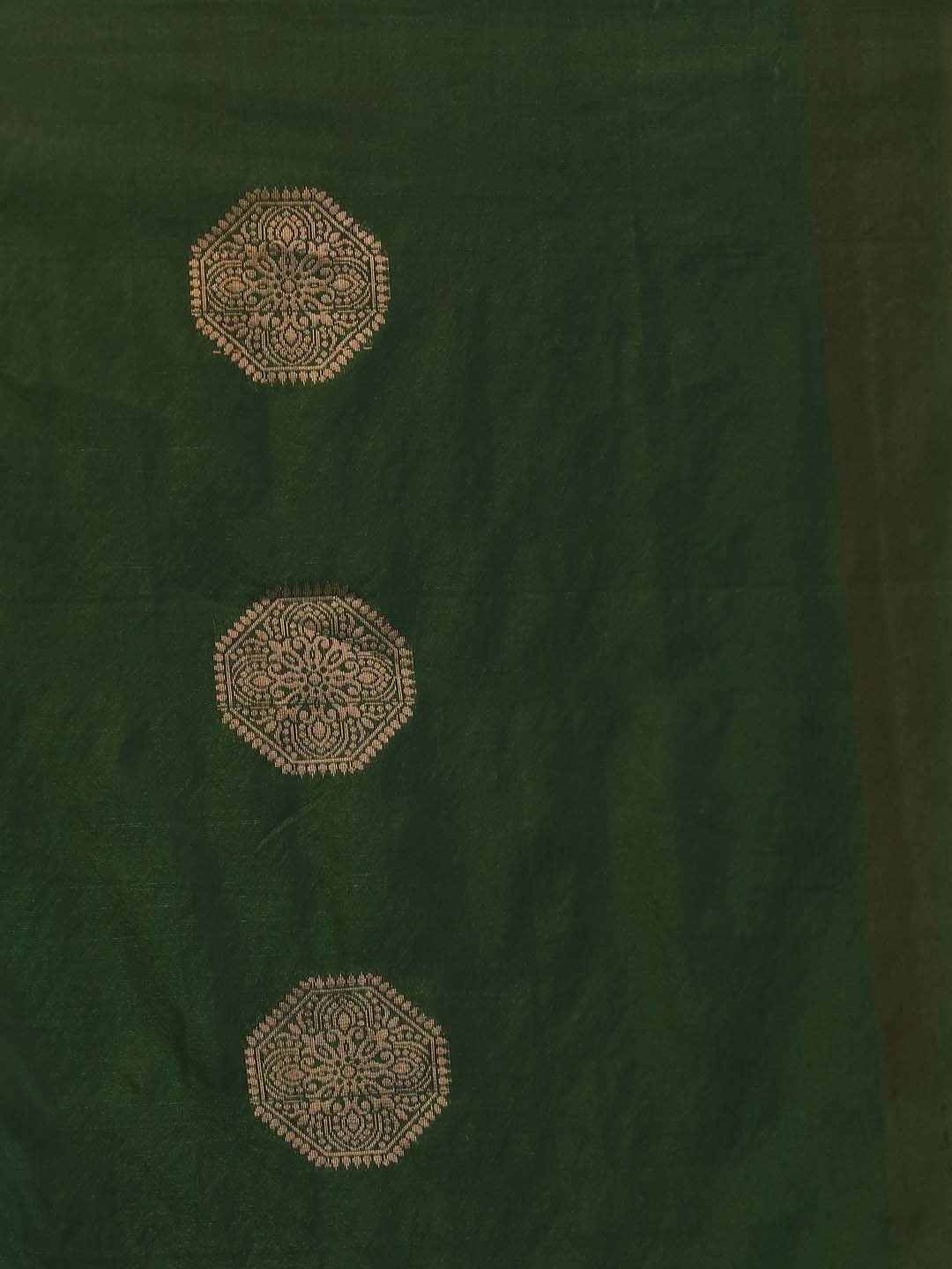 Indethnic Green Pochampally Kora Silk by Cotton Saree - Saree Detail View