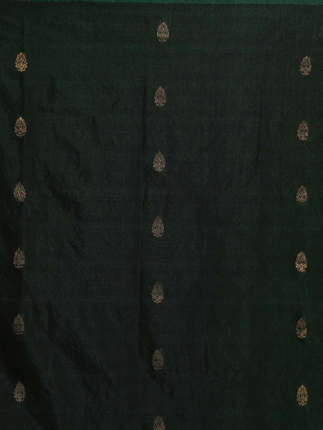 Indethnic Green Pochampally Kora Silk by Cotton Saree - Saree Detail View