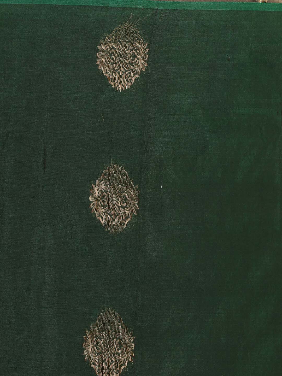 Indethnic Green Pochampally Kora Silk by Cotton Saree - Saree Detail View