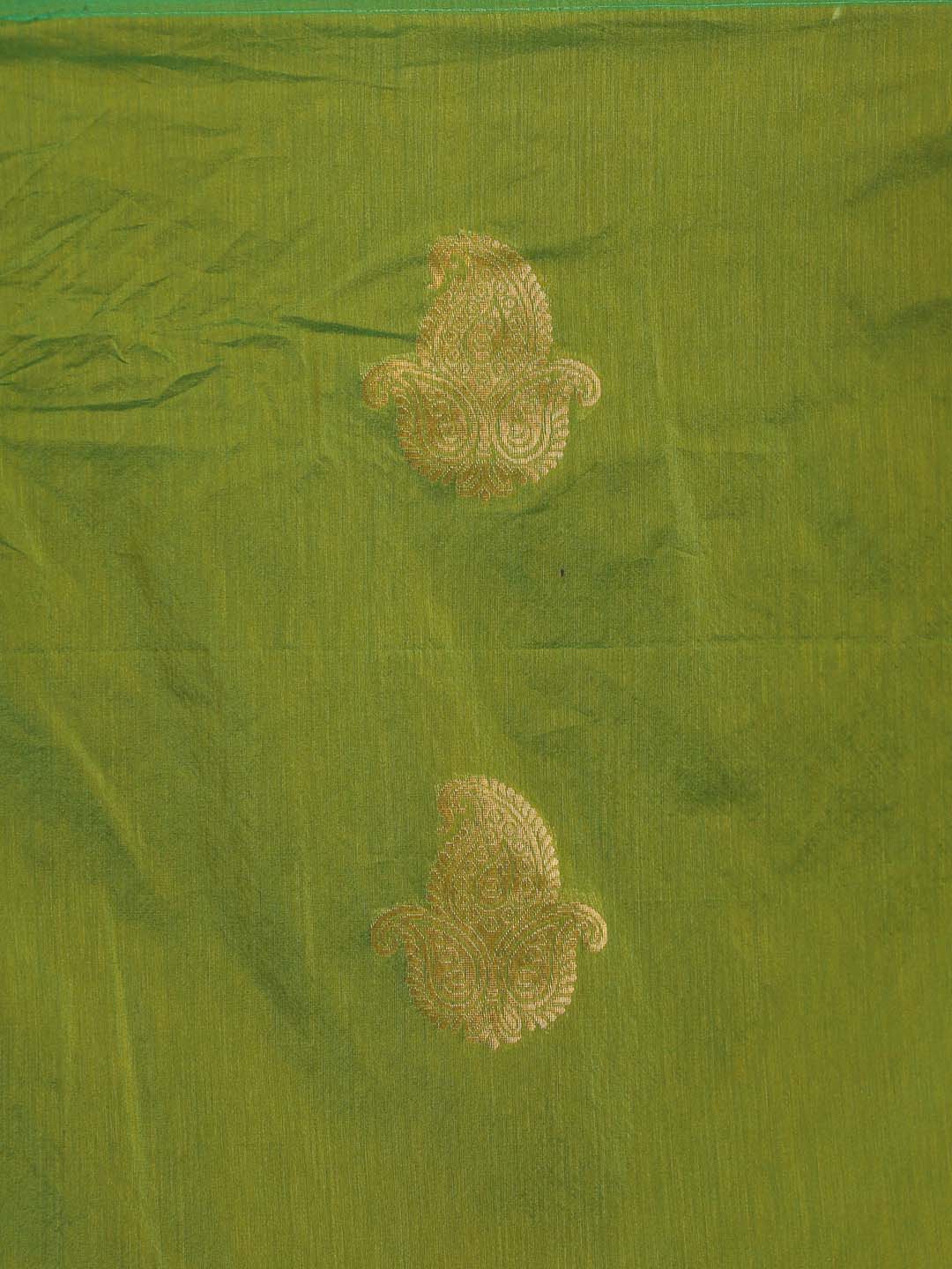 Indethnic Green Pochampally Kora Silk by Cotton Saree - Saree Detail View