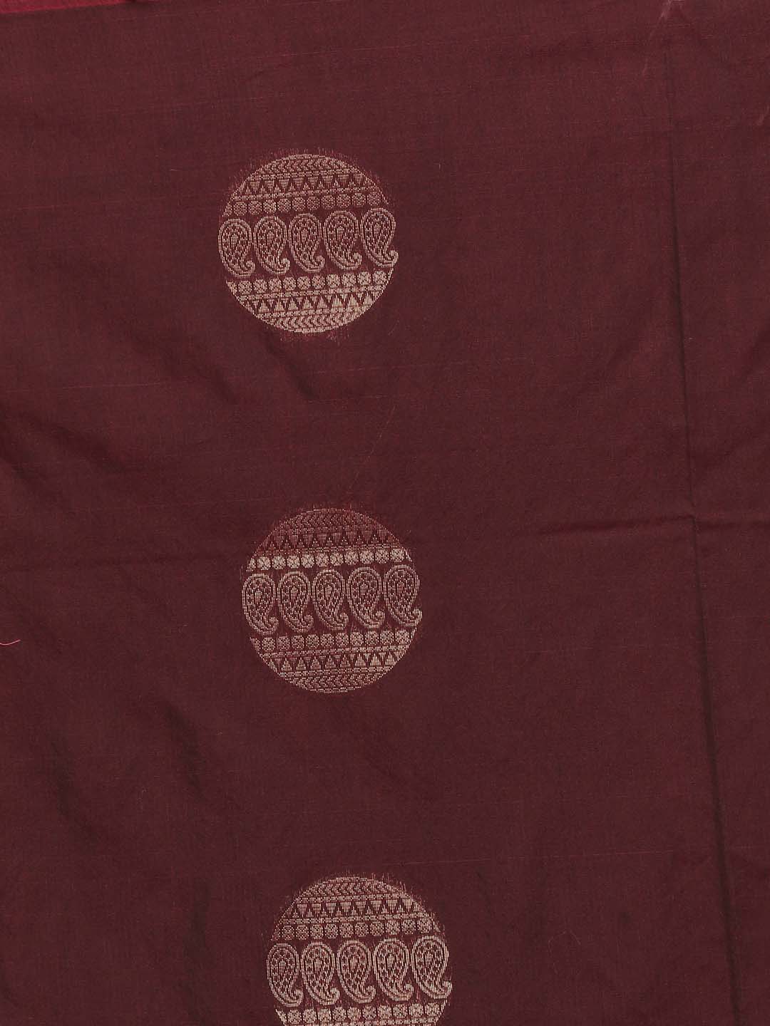 Indethnic Maroon Pochampally Kora Silk by Cotton Saree - Saree Detail View