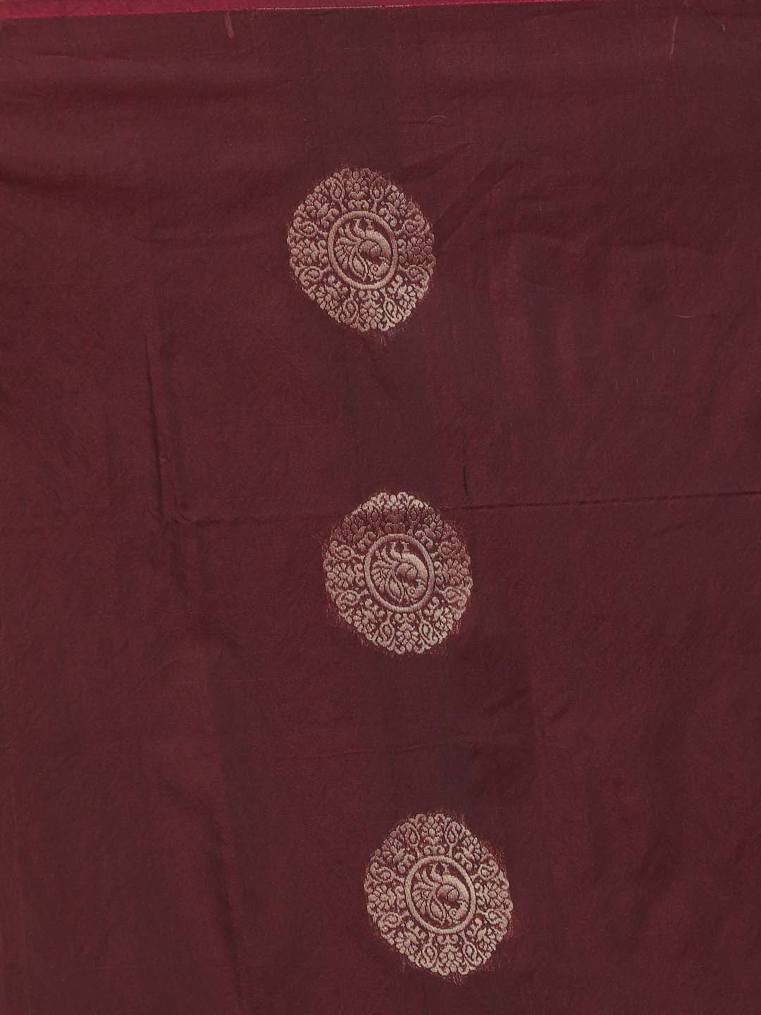 Indethnic Maroon Pochampally Kora Silk by Cotton Saree - Saree Detail View