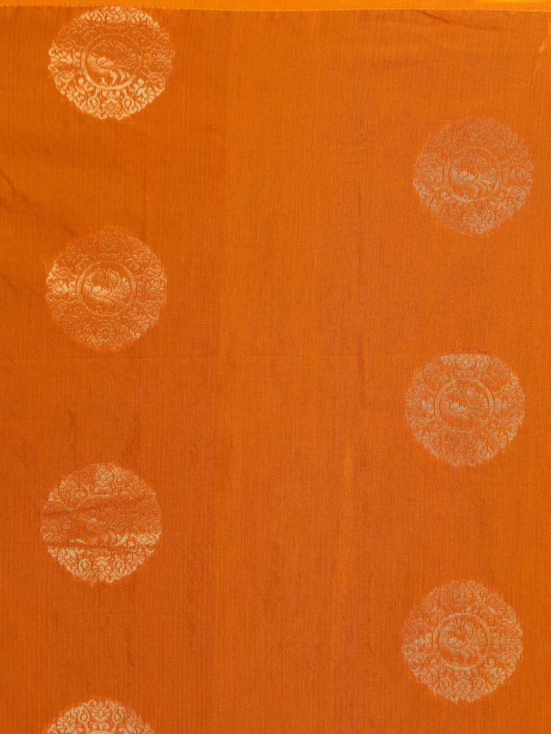 Indethnic Orange Pochampally Kora Silk by Cotton Saree - View 3