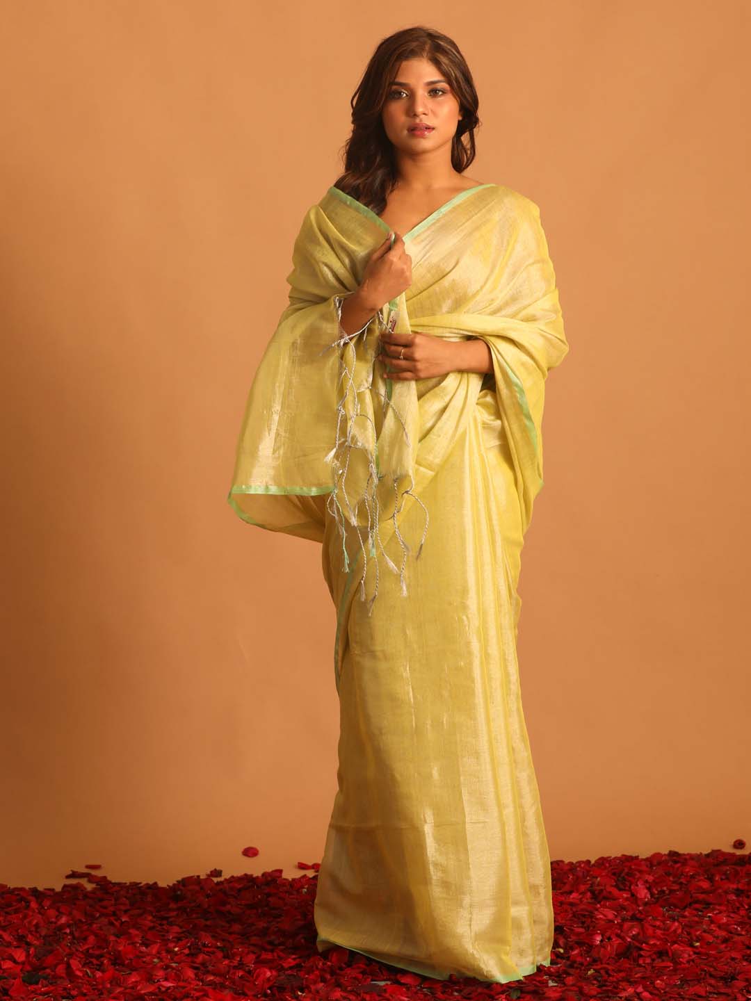 Indethnic Yellow Solid Party Wear - View 1