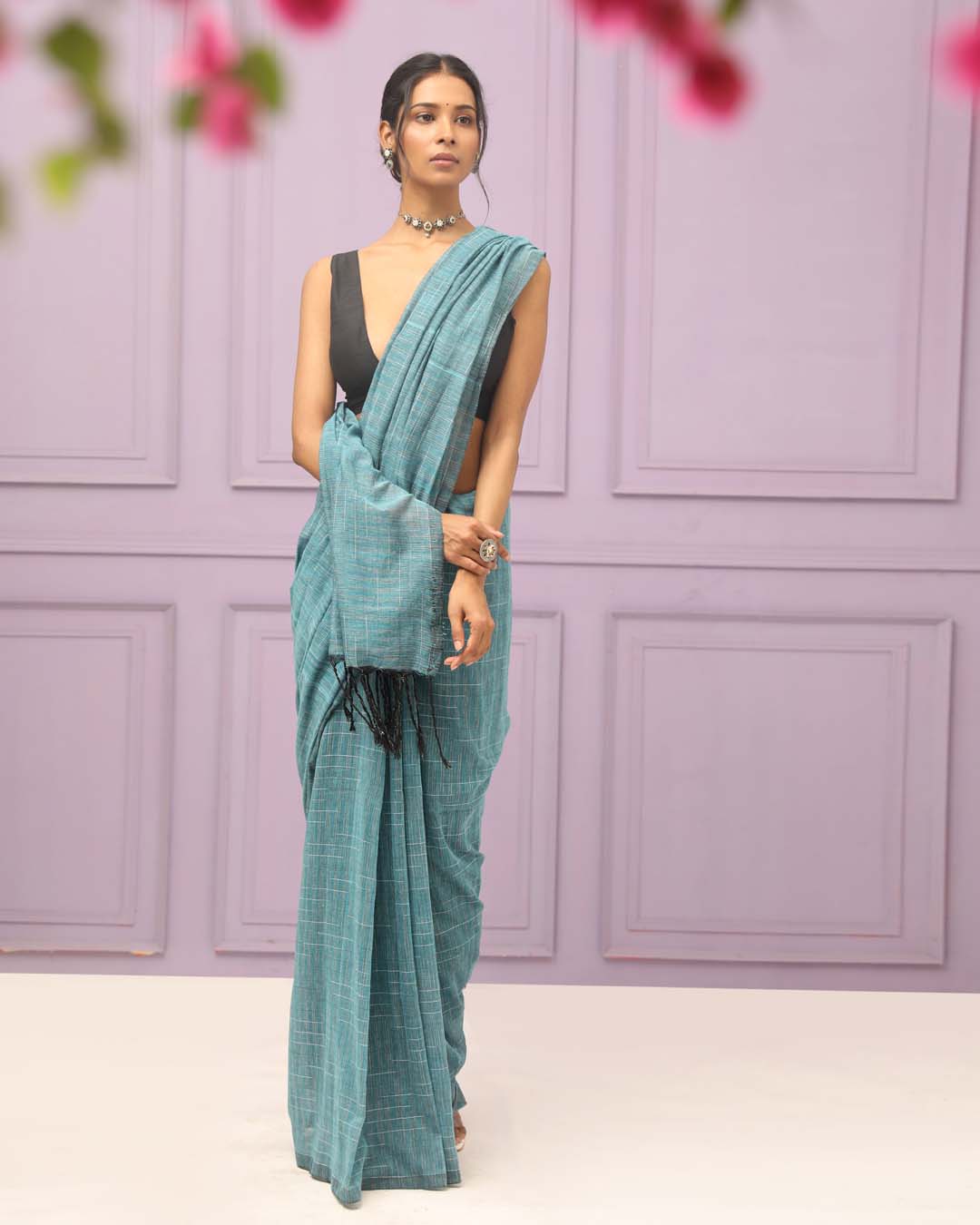 AZURE SERENITY (BENGAL HANDLOOM COTTON BLEND SAREE)