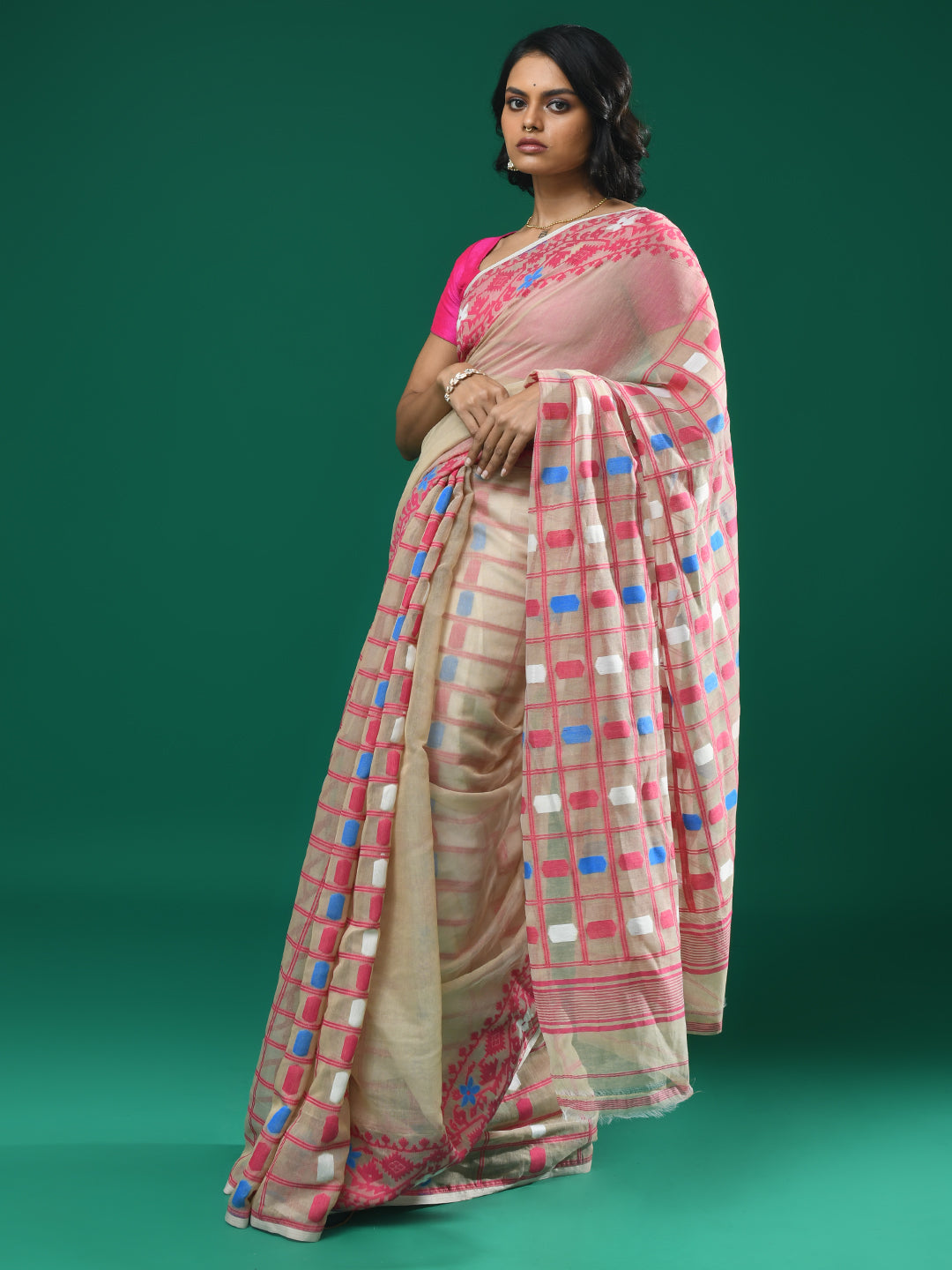 Jamdani Pink Woven Design Daily Wear