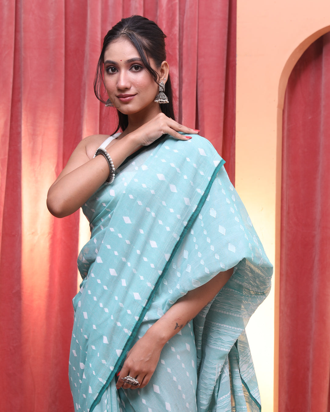 Jamdani Green Woven Design Traditional Wear