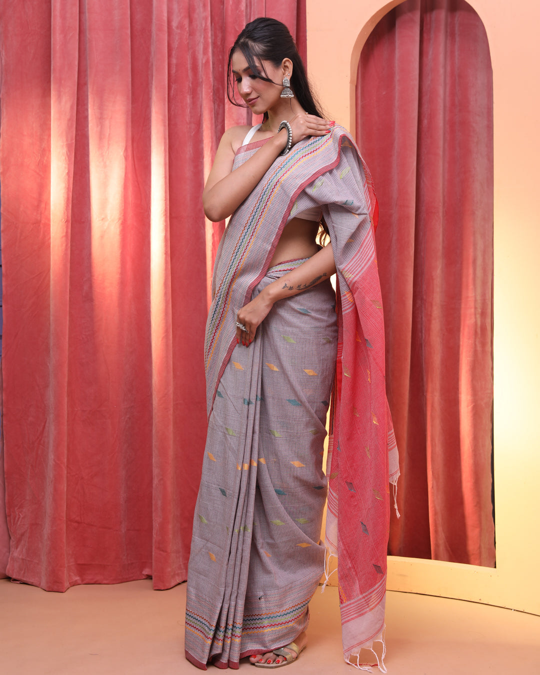 Jamdani Lavendar Woven Design Work Wear