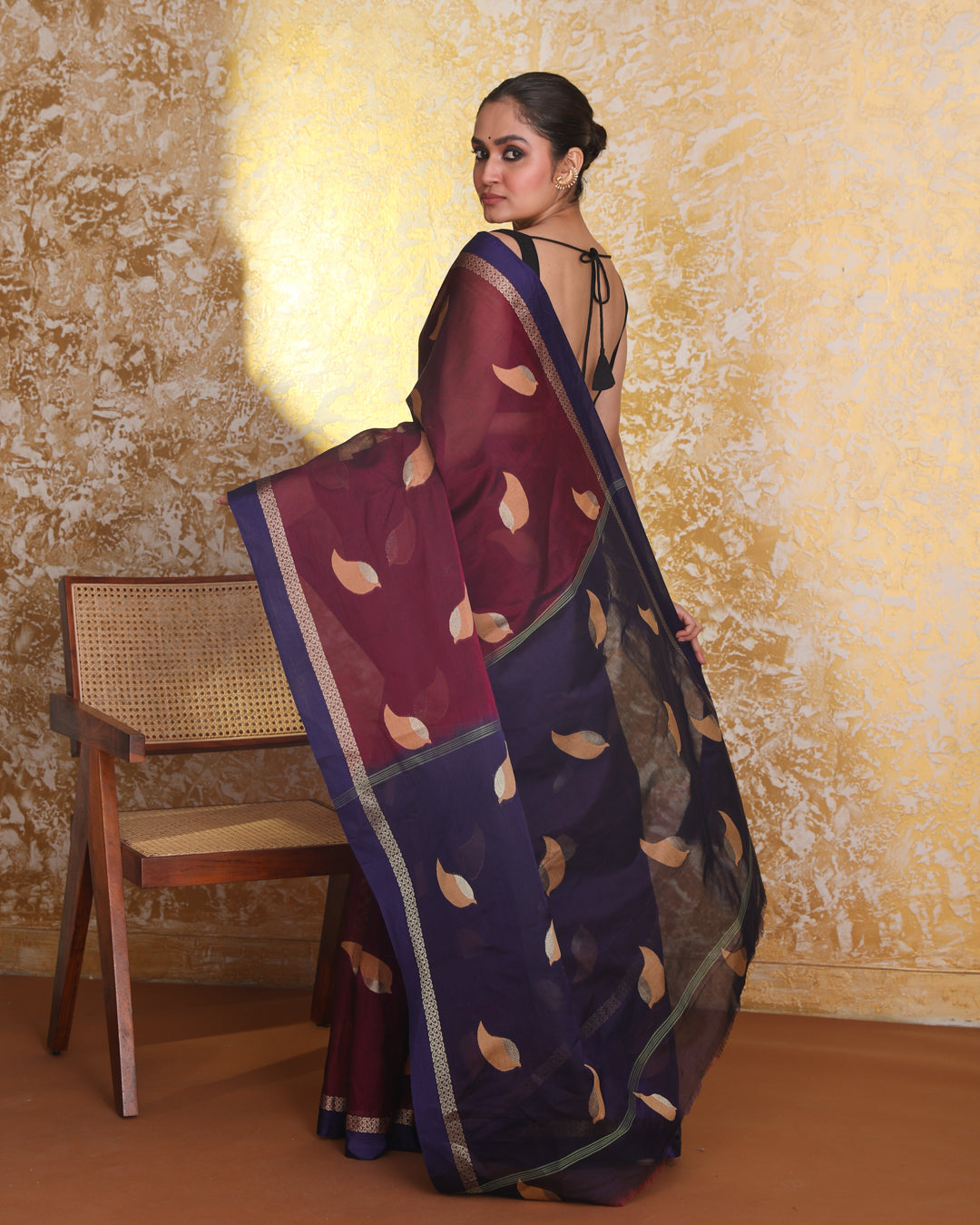 Jamdani Navy Blue Woven Design Festive Wear