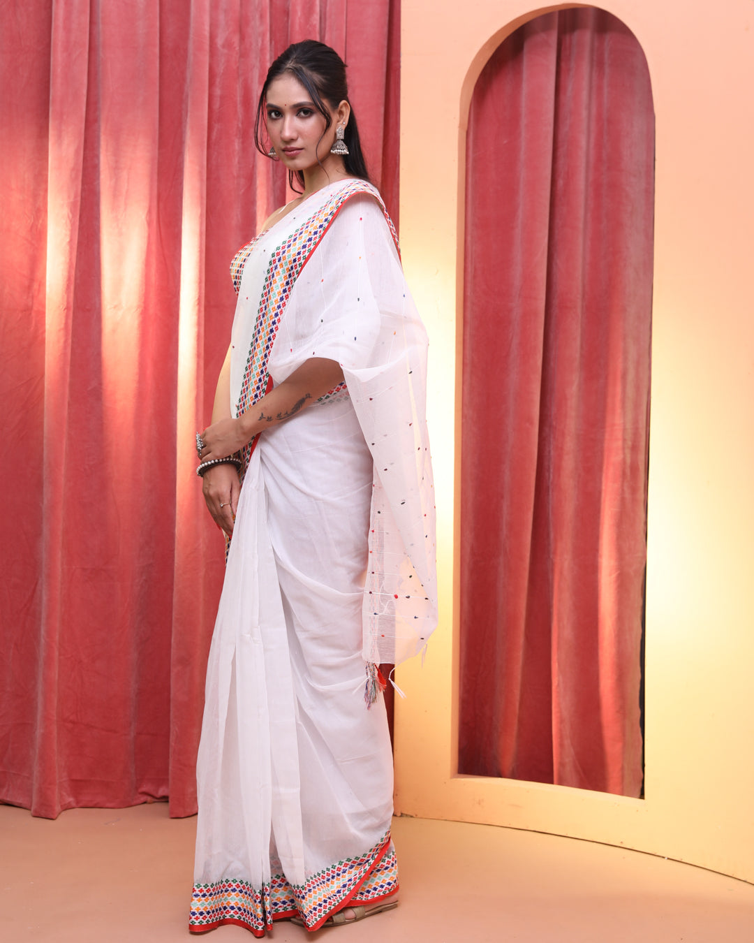 Chanderi White Striped Daily Wear