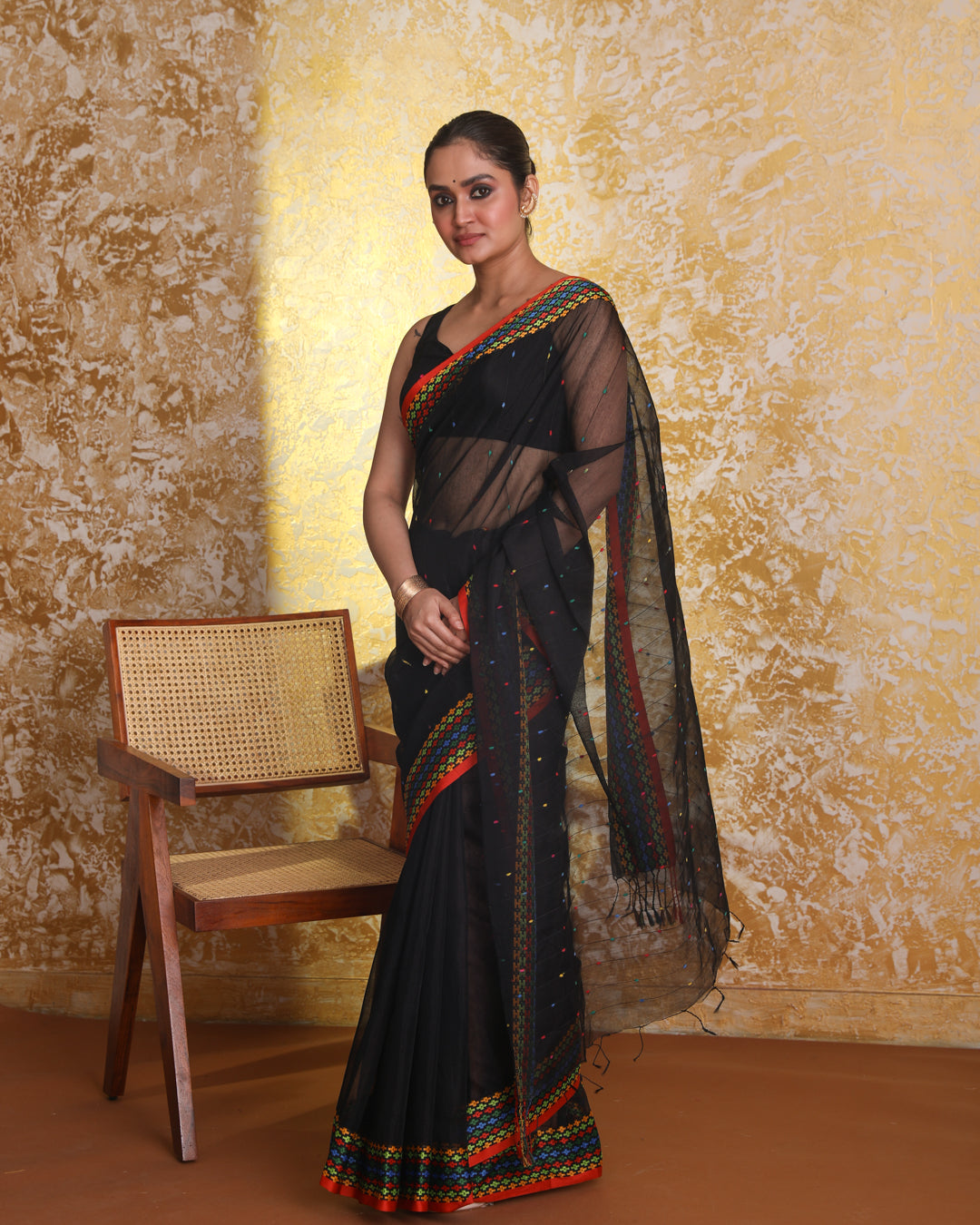 Chanderi Black Striped Daily Wear