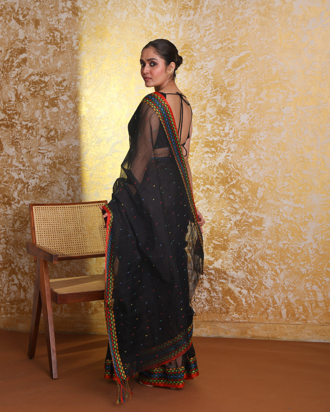 Chanderi Black Striped Daily Wear