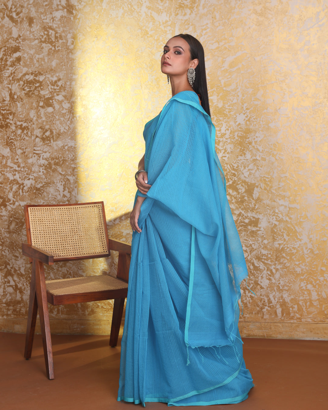 Jamdani Blue Solid Traditional Wear