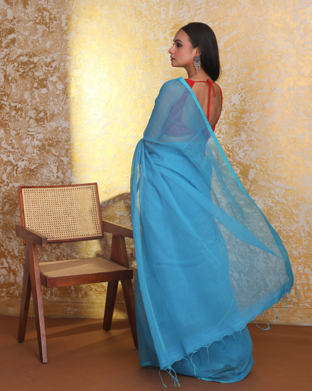 Jamdani Blue Solid Traditional Wear