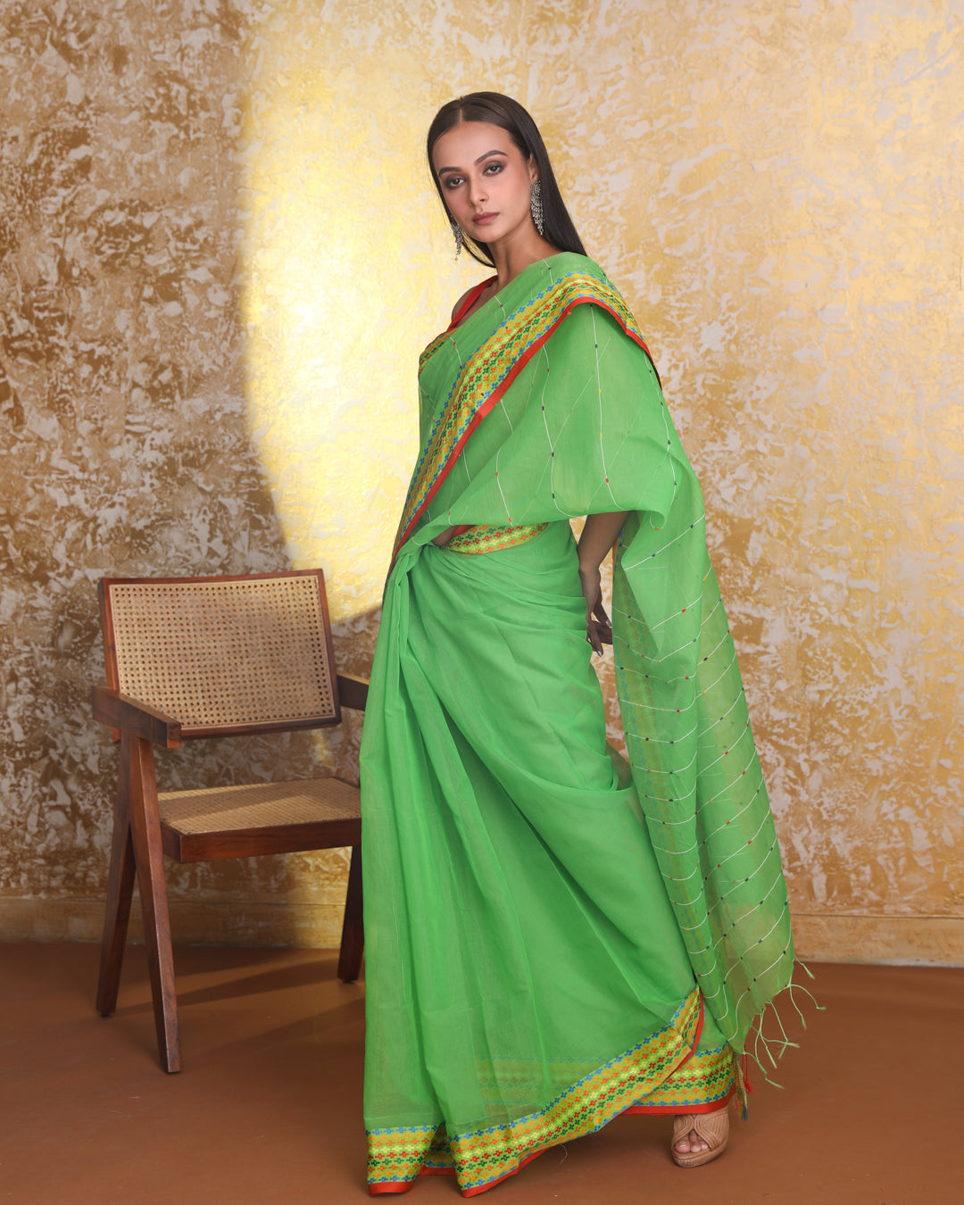 Chanderi Green Striped Daily Wear