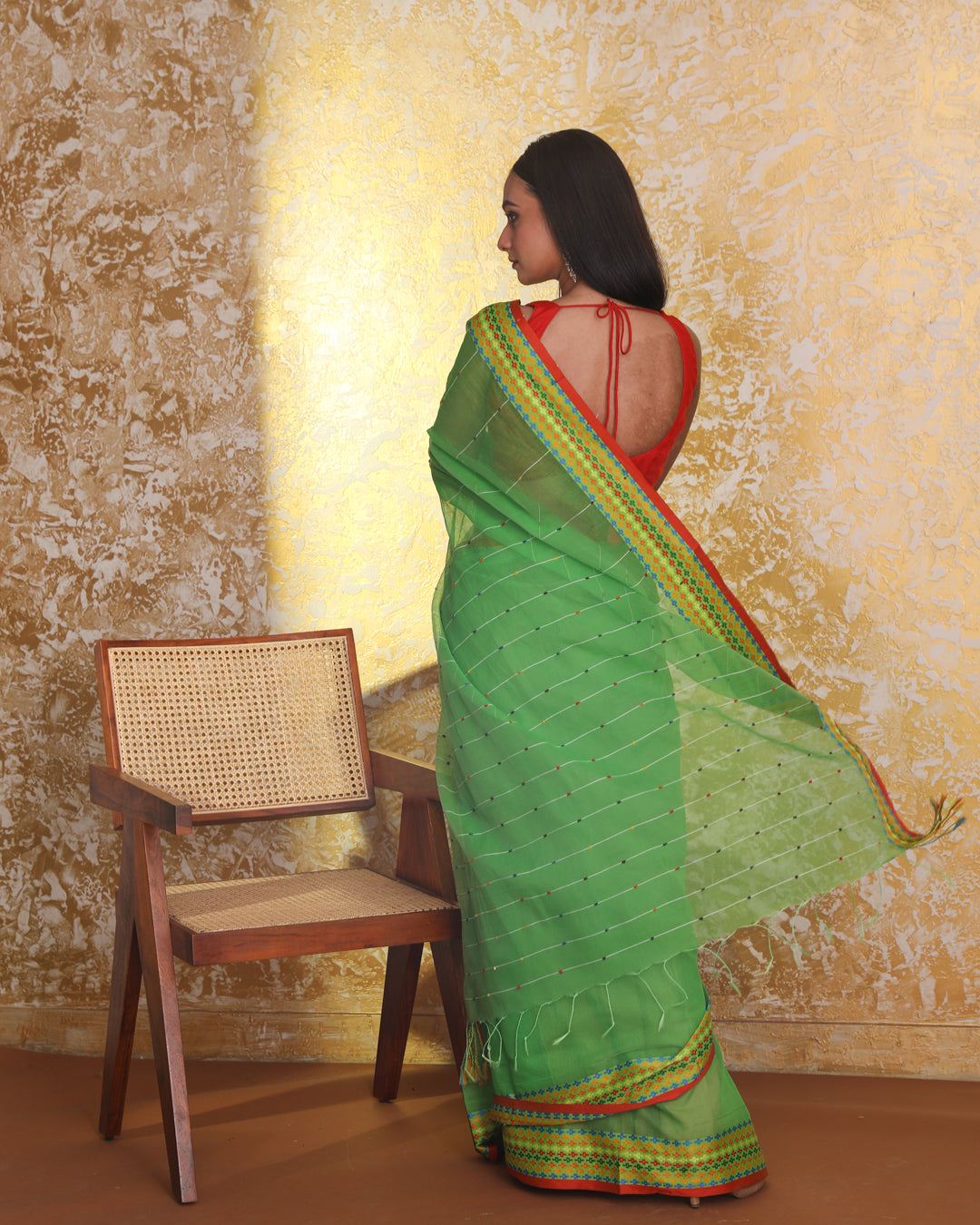 Chanderi Green Striped Daily Wear